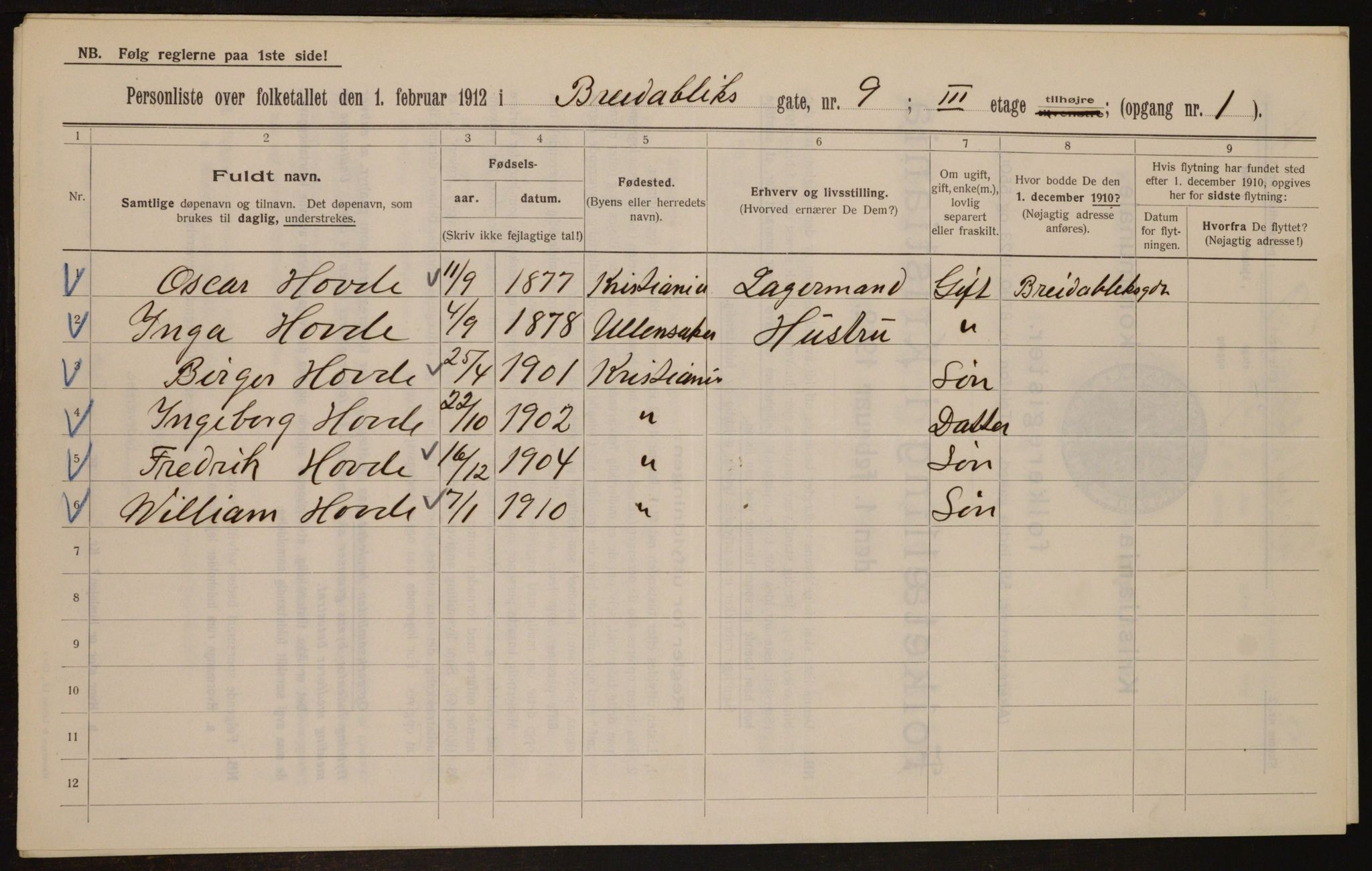 OBA, Municipal Census 1912 for Kristiania, 1912, p. 7986