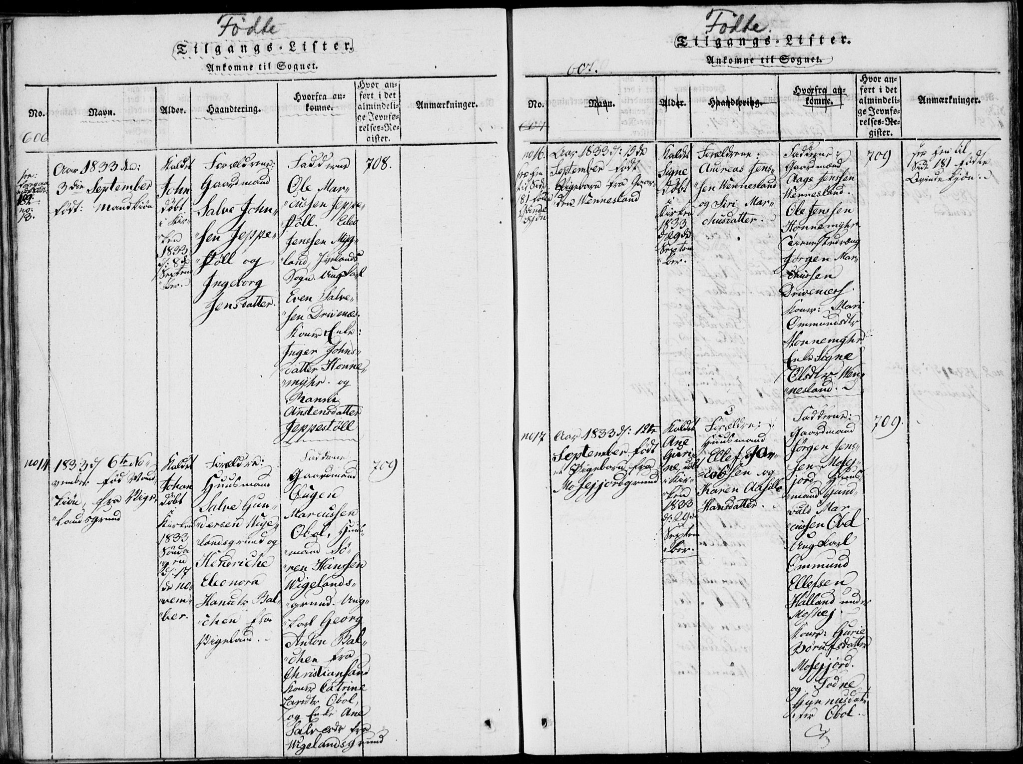 Vennesla sokneprestkontor, AV/SAK-1111-0045/Fa/Fab/L0003: Parish register (official) no. A 3, 1820-1834, p. 606-607