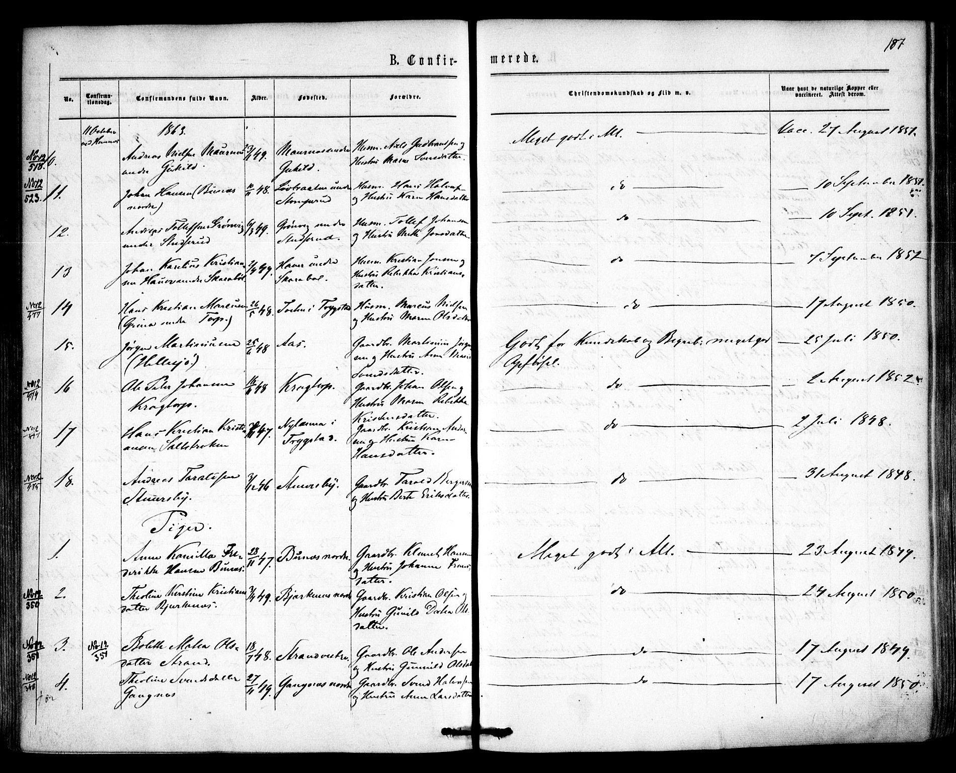 Høland prestekontor Kirkebøker, AV/SAO-A-10346a/F/Fa/L0011: Parish register (official) no. I 11, 1862-1869, p. 187