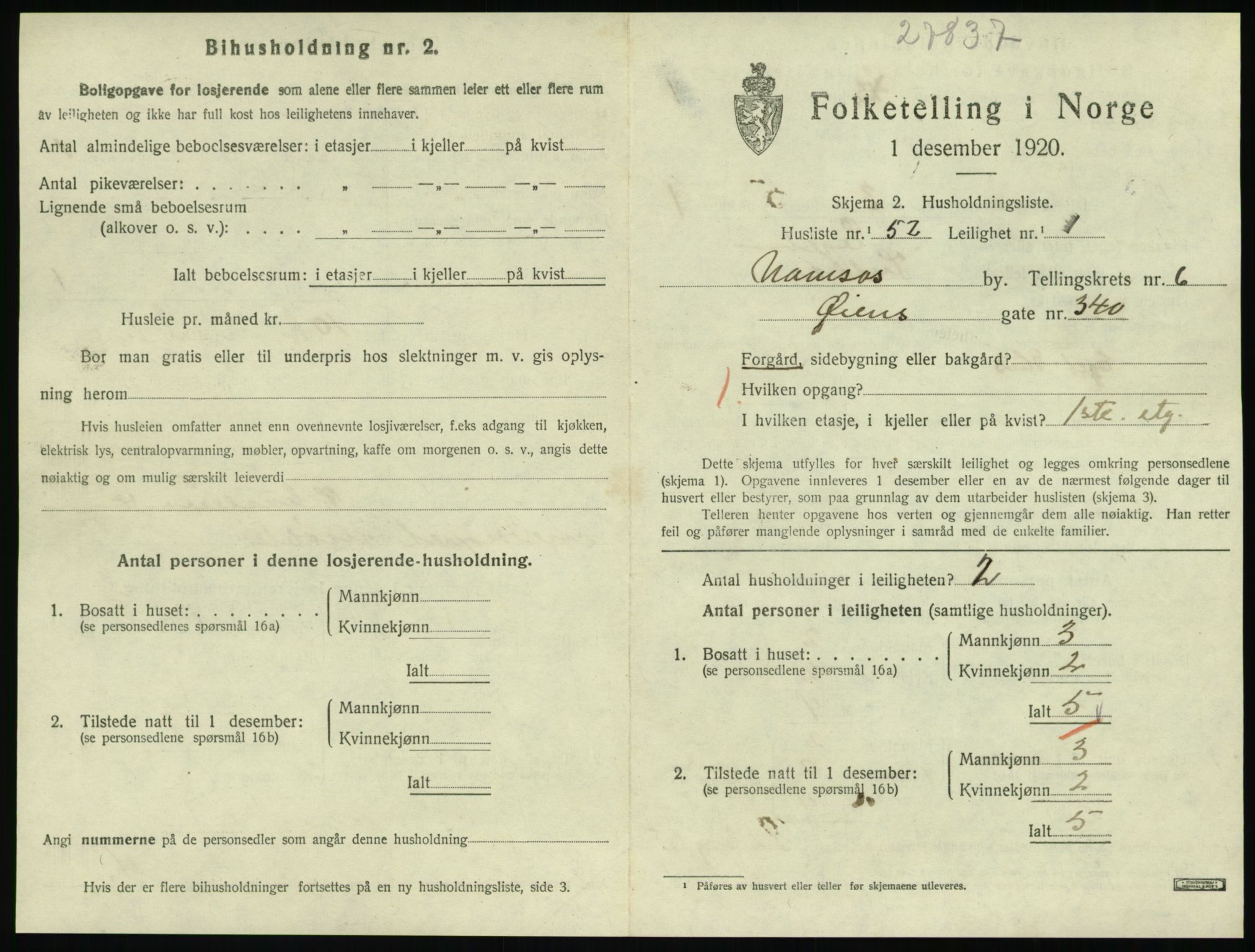 SAT, 1920 census for Namsos, 1920, p. 1977