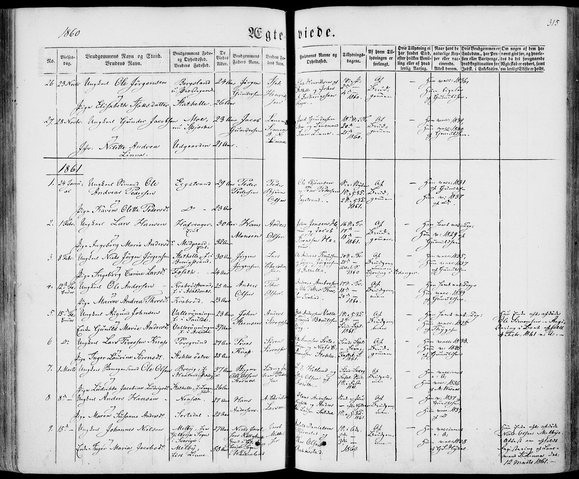 Bamble kirkebøker, AV/SAKO-A-253/F/Fa/L0005: Parish register (official) no. I 5, 1854-1869, p. 315