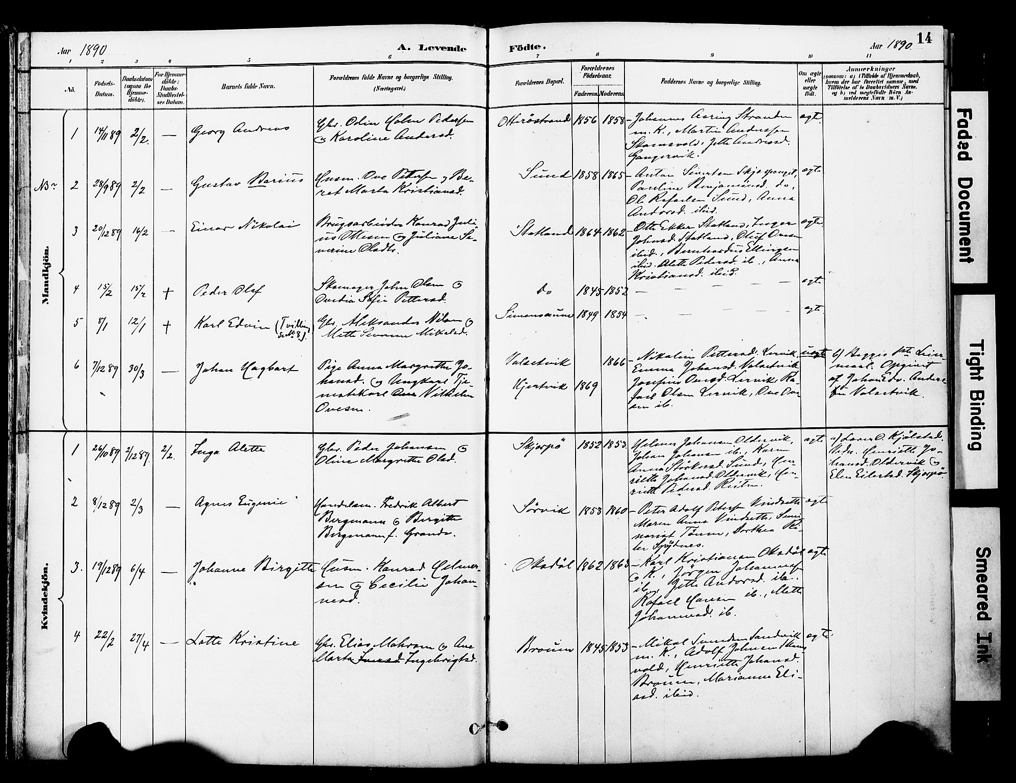 Ministerialprotokoller, klokkerbøker og fødselsregistre - Nord-Trøndelag, SAT/A-1458/774/L0628: Parish register (official) no. 774A02, 1887-1903, p. 14