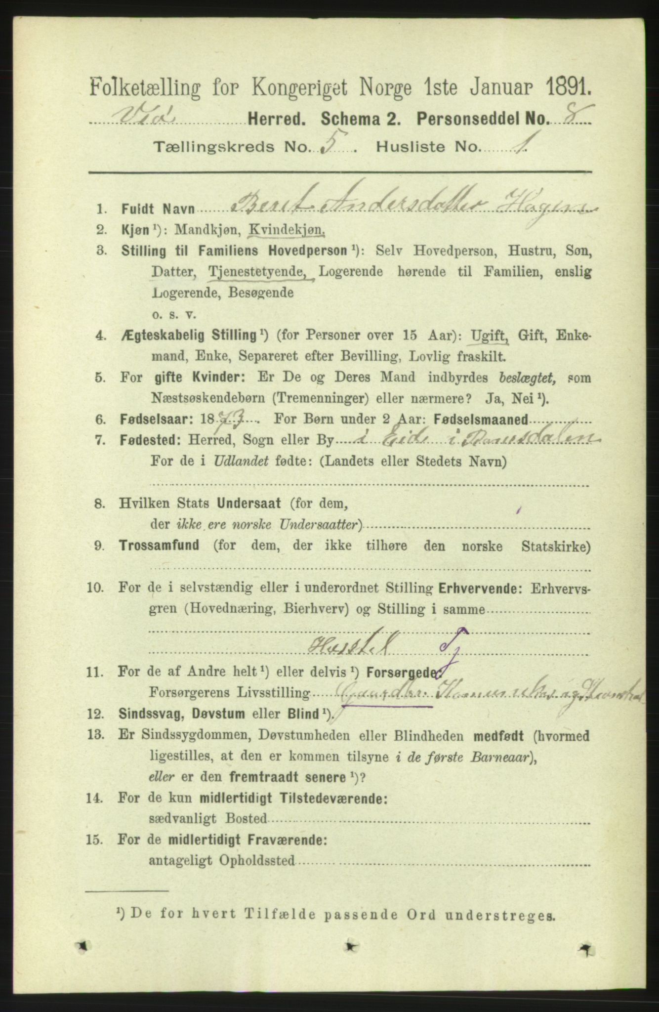 RA, 1891 census for 1541 Veøy, 1891, p. 2490