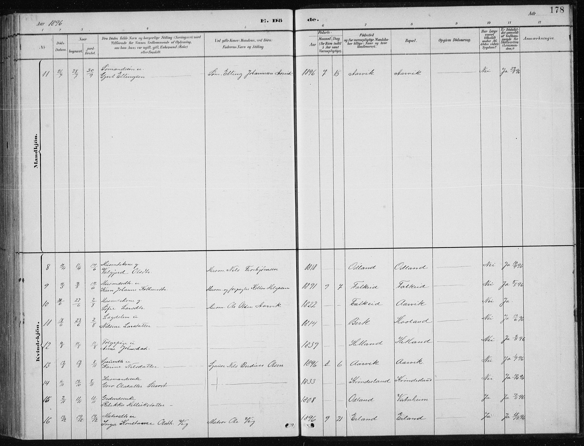 Tysvær sokneprestkontor, AV/SAST-A -101864/H/Ha/Hab/L0004: Parish register (copy) no. B 4, 1883-1896, p. 178