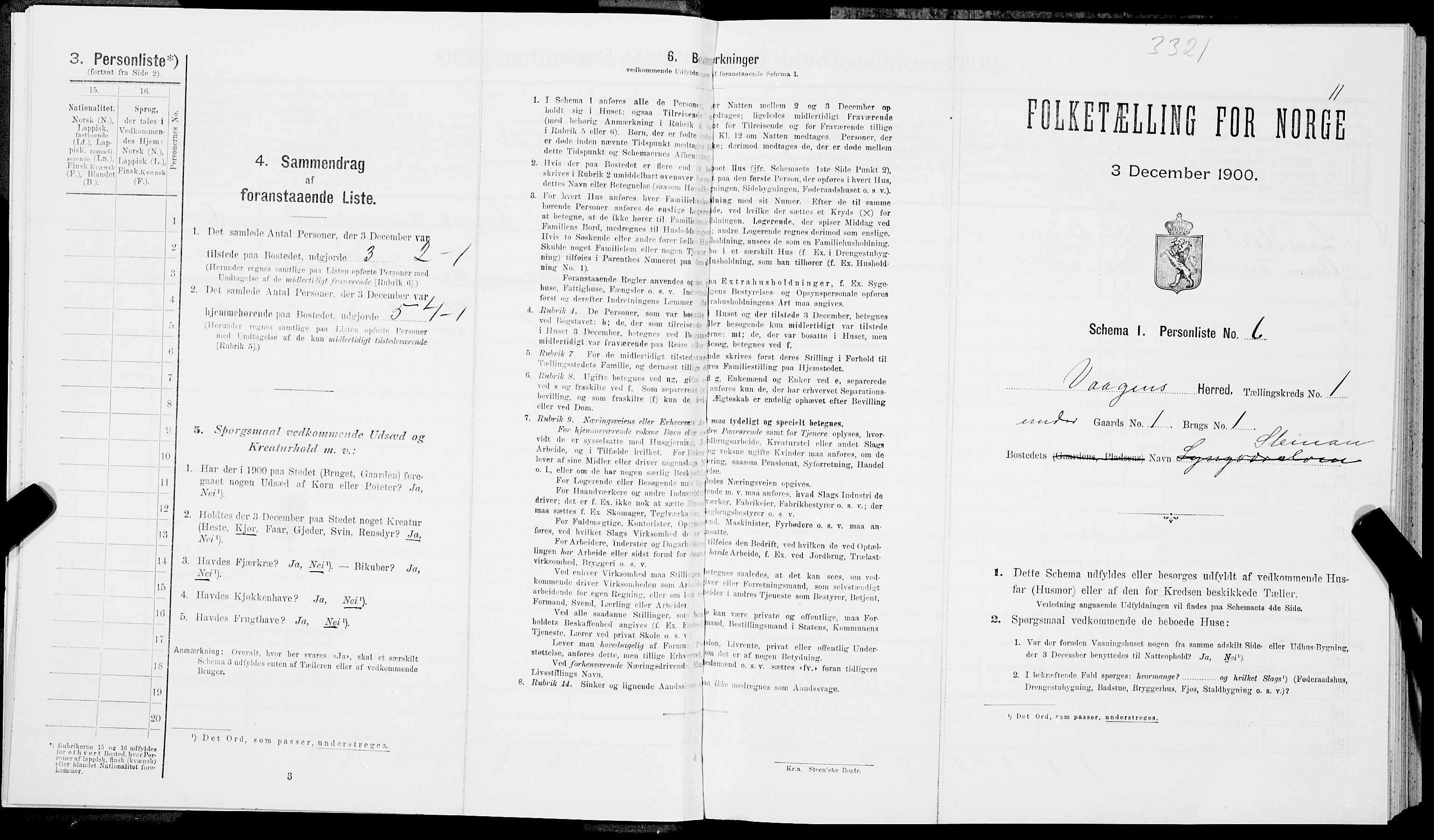 SAT, 1900 census for Vågan, 1900, p. 11