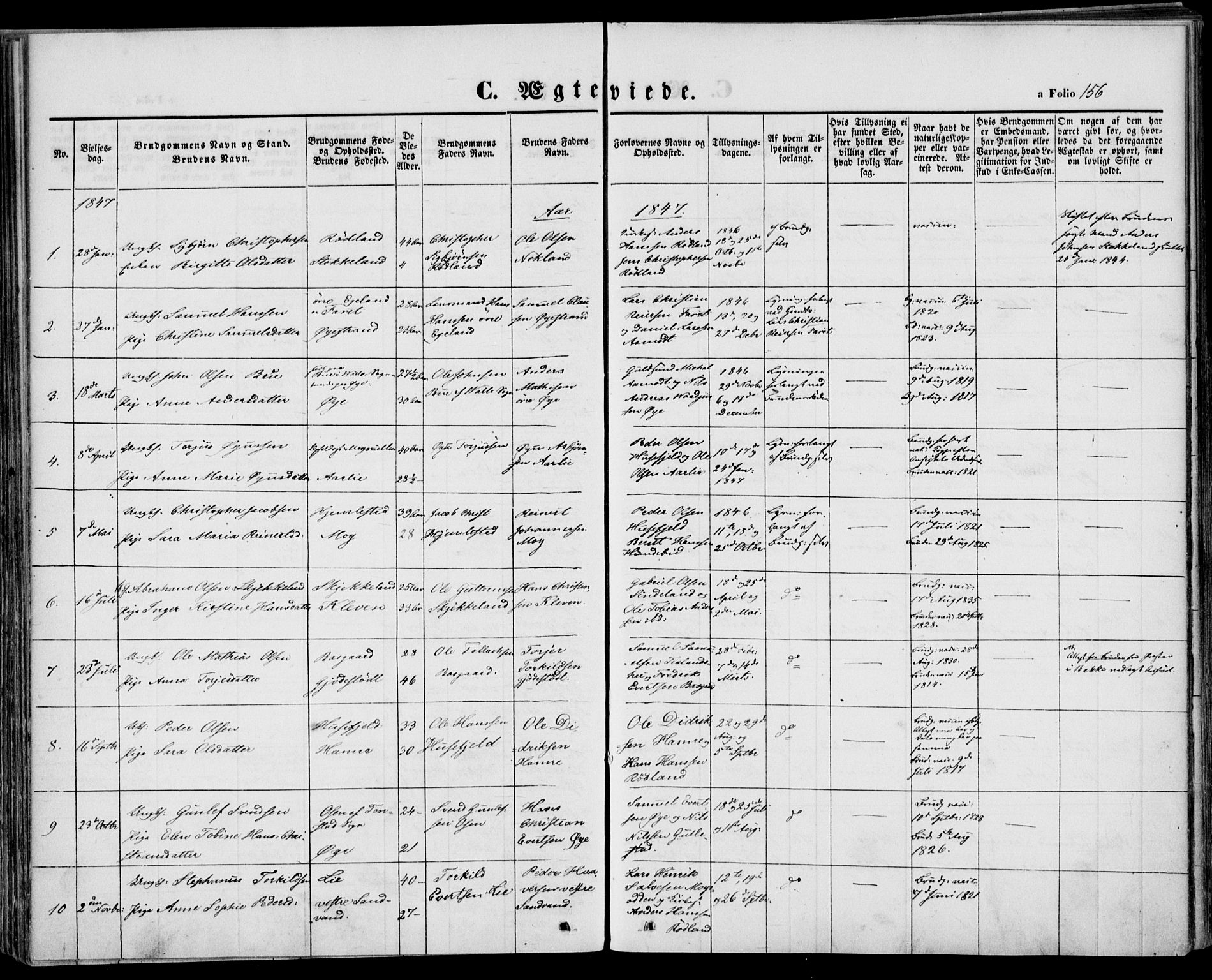 Kvinesdal sokneprestkontor, AV/SAK-1111-0026/F/Fa/Fab/L0005: Parish register (official) no. A 5, 1844-1857, p. 156