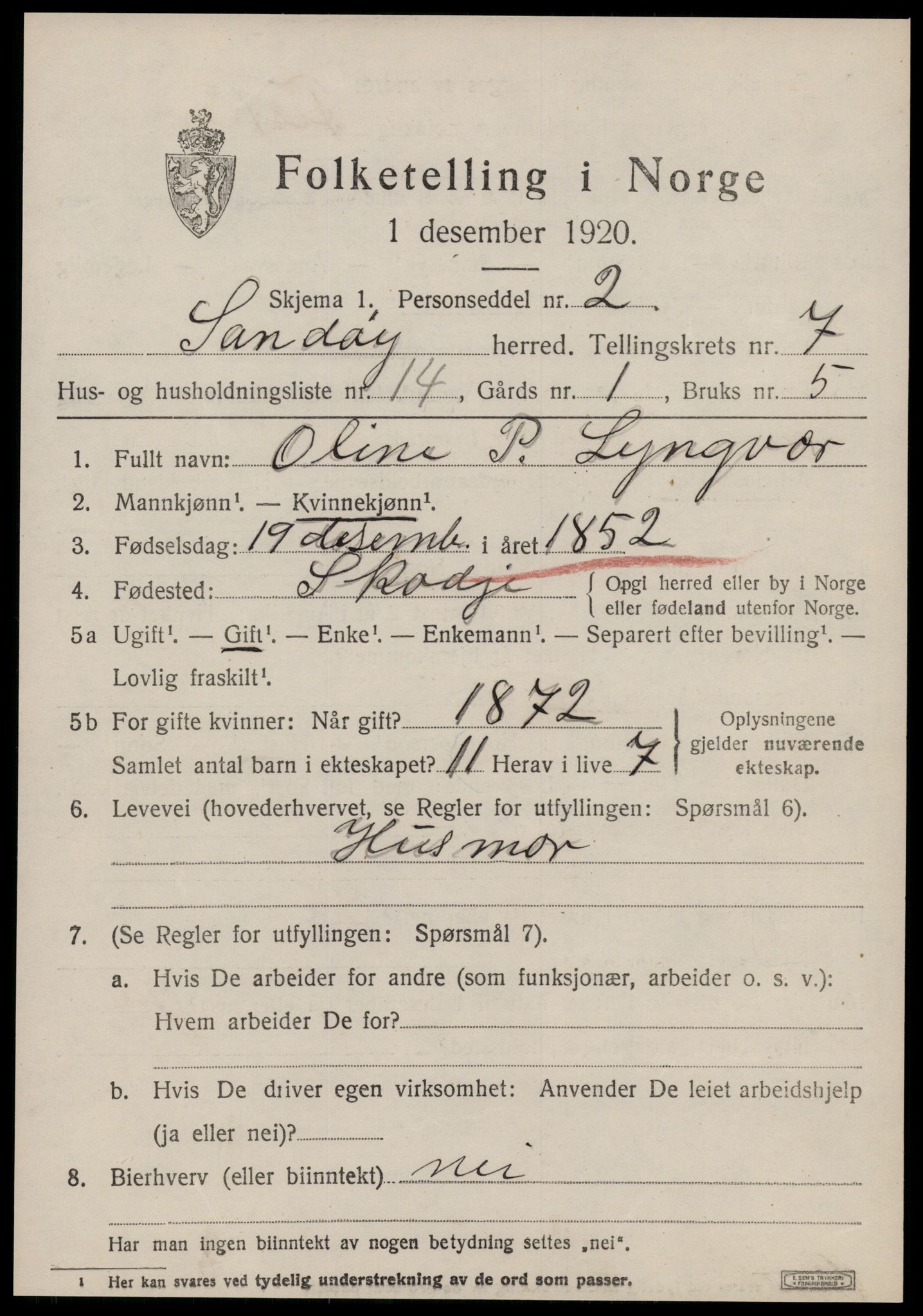 SAT, 1920 census for Sandøy, 1920, p. 2472