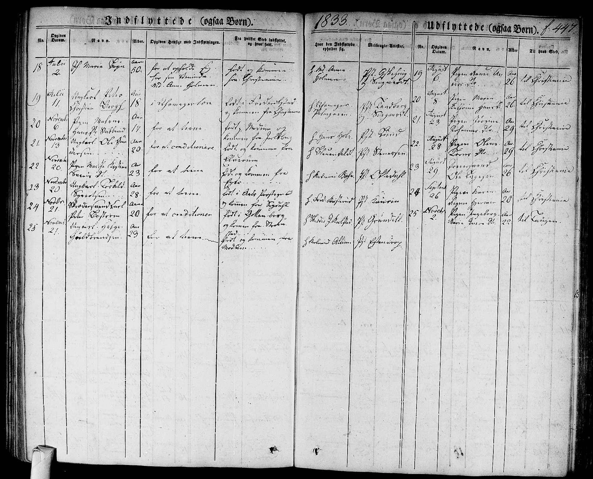 Bragernes kirkebøker, AV/SAKO-A-6/F/Fb/L0001: Parish register (official) no. II 1, 1830-1847, p. 447