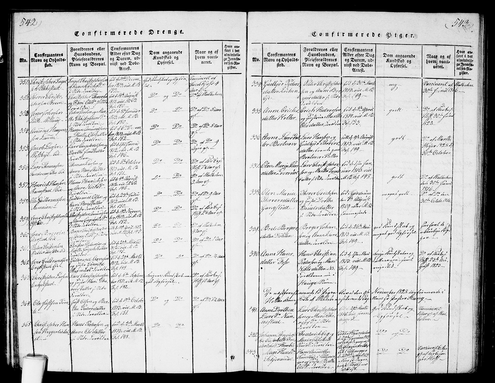 Nannestad prestekontor Kirkebøker, AV/SAO-A-10414a/G/Ga/L0001: Parish register (copy) no. I 1, 1815-1839, p. 542-543