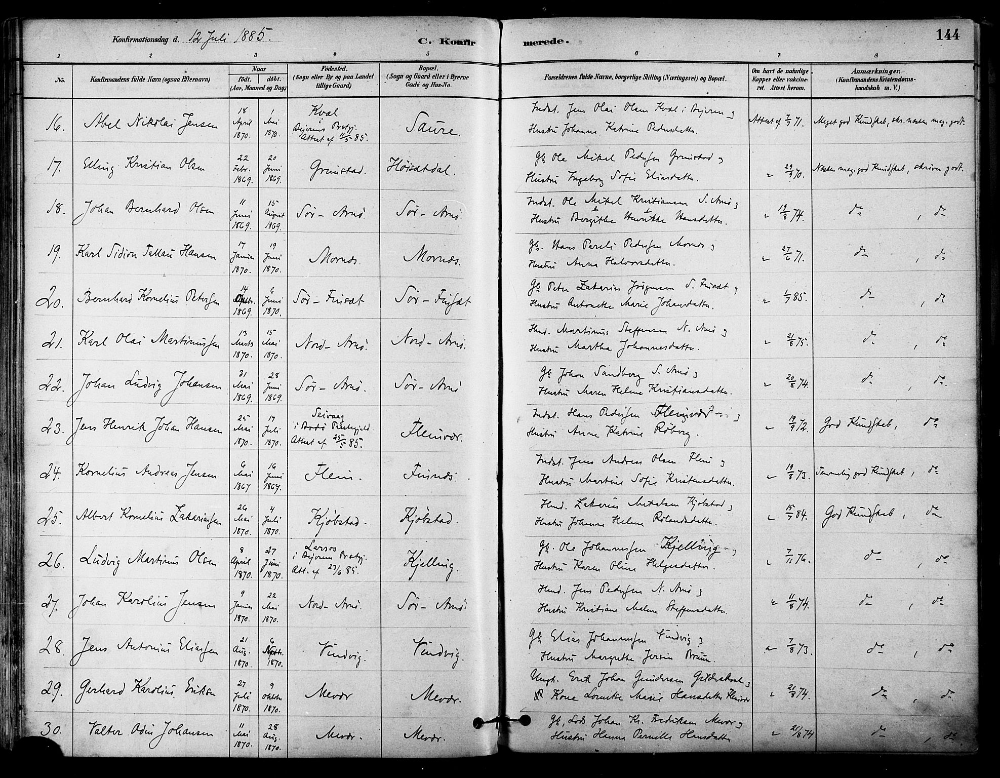 Ministerialprotokoller, klokkerbøker og fødselsregistre - Nordland, AV/SAT-A-1459/805/L0099: Parish register (official) no. 805A06, 1880-1891, p. 144