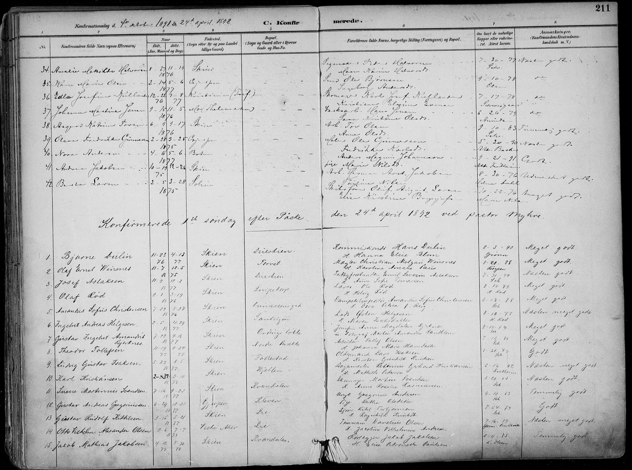 Skien kirkebøker, AV/SAKO-A-302/F/Fa/L0010: Parish register (official) no. 10, 1891-1899, p. 211