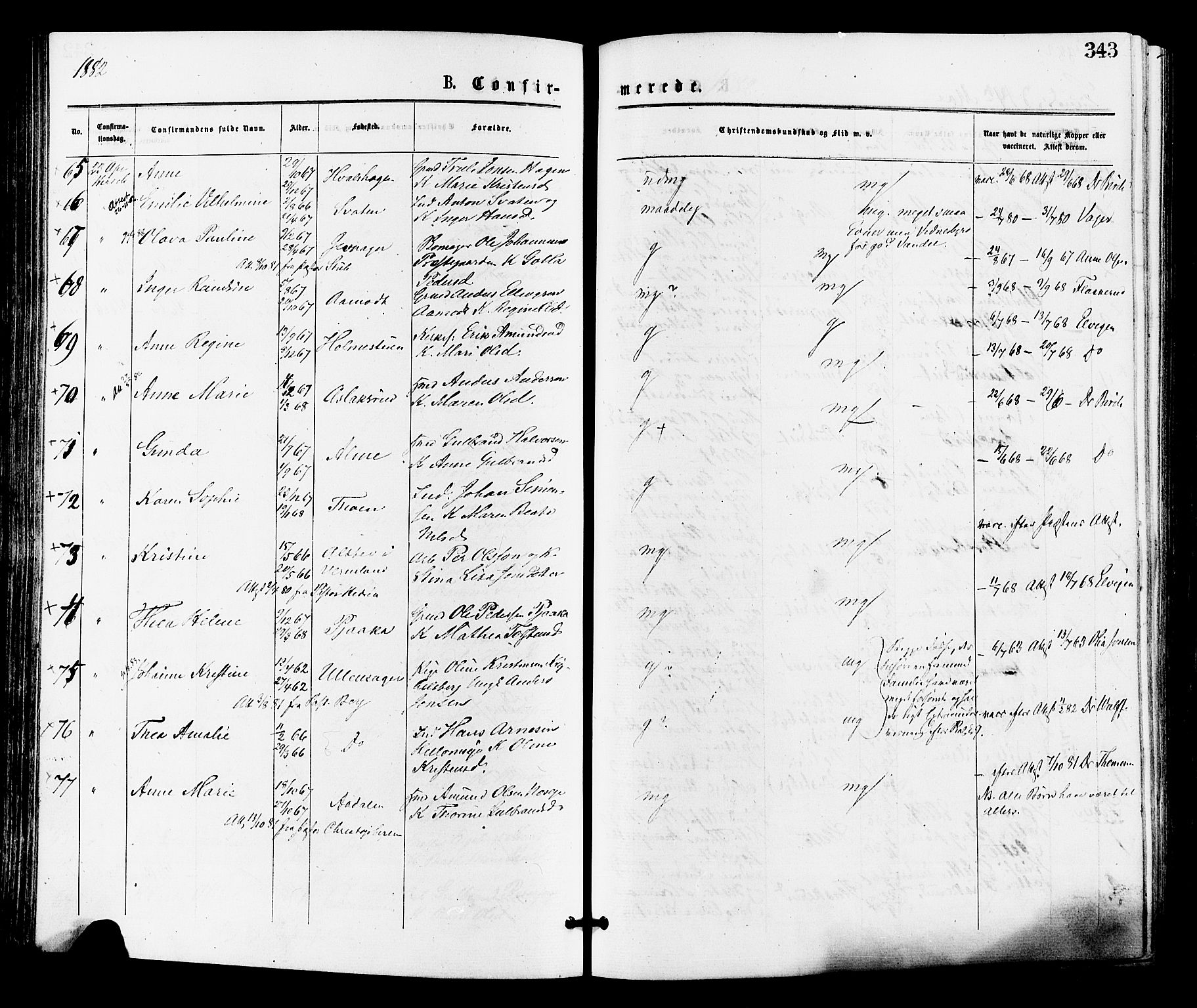 Norderhov kirkebøker, AV/SAKO-A-237/F/Fa/L0015: Parish register (official) no. 15, 1875-1884, p. 343