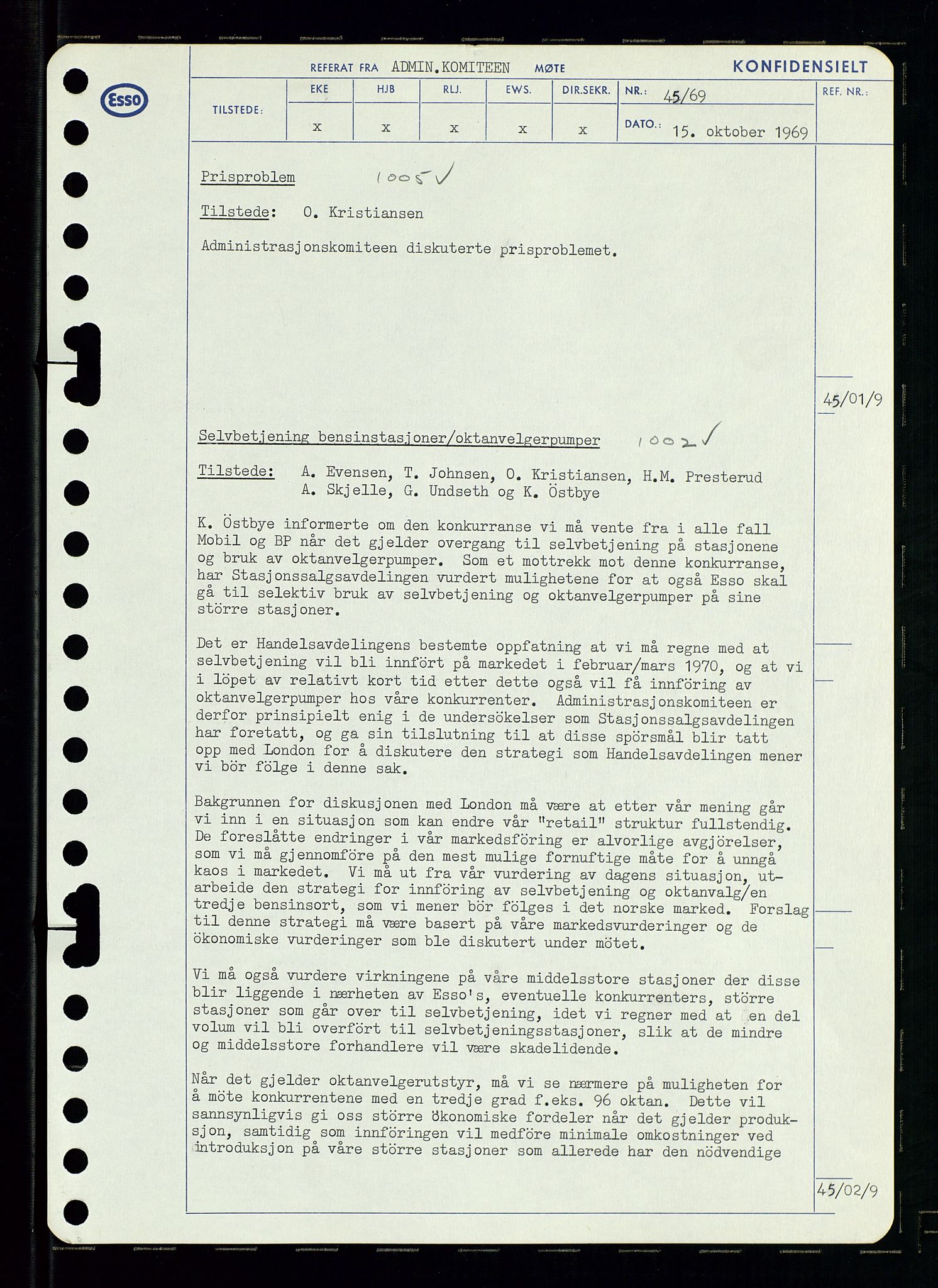 Pa 0982 - Esso Norge A/S, SAST/A-100448/A/Aa/L0003/0001: Den administrerende direksjon Board minutes (styrereferater) og Bedriftforsamlingsprotokoll / Den administrerende direksjon Board minutes (styrereferater), 1969, p. 113