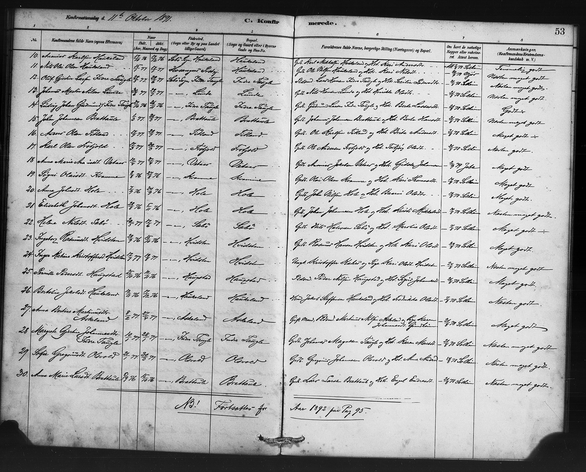 Manger sokneprestembete, AV/SAB-A-76801/H/Haa: Parish register (official) no. D 1, 1881-1892, p. 53