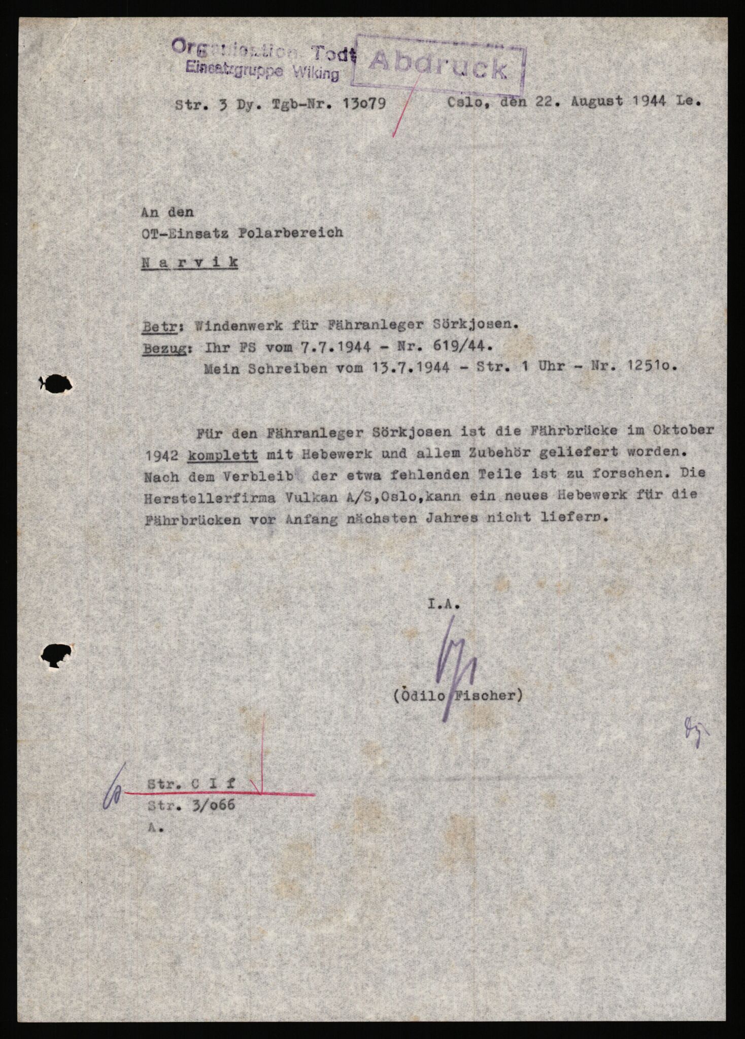 Tyske arkiver, Organisation Todt (OT), Einsatzgruppe Wiking, AV/RA-RAFA-2188/1/E/E2/E2d/L0023: Fähren und Anlegen, 1942-1944, p. 27