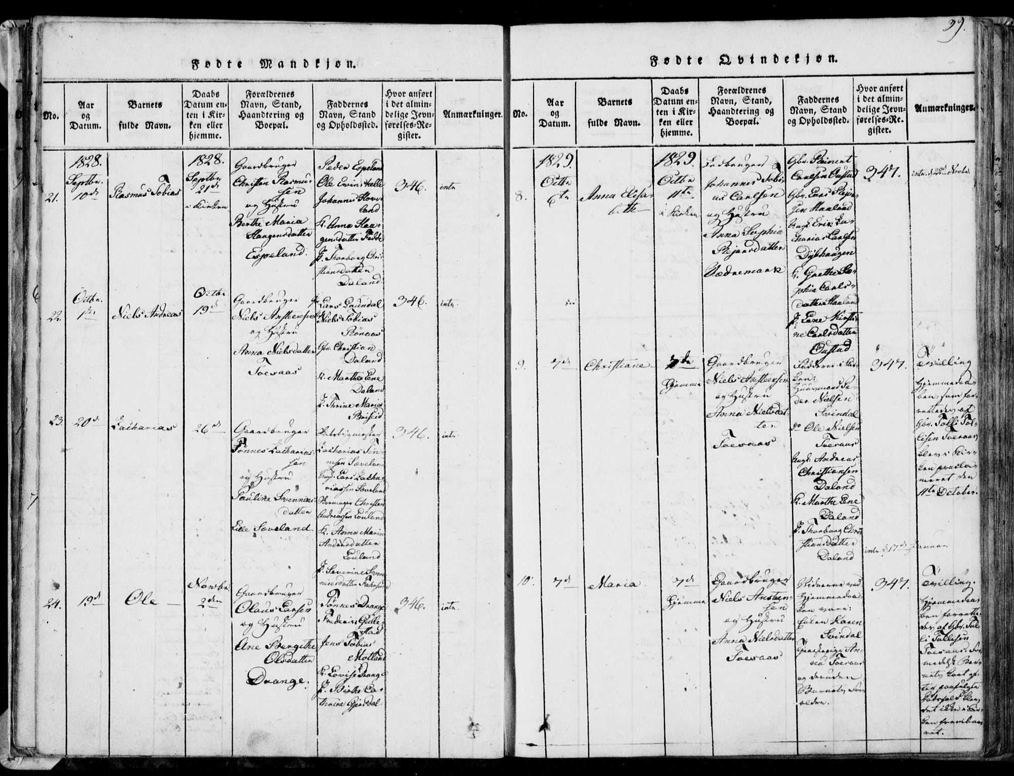 Herad sokneprestkontor, AV/SAK-1111-0018/F/Fa/Faa/L0003: Parish register (official) no. A 3, 1816-1844, p. 39