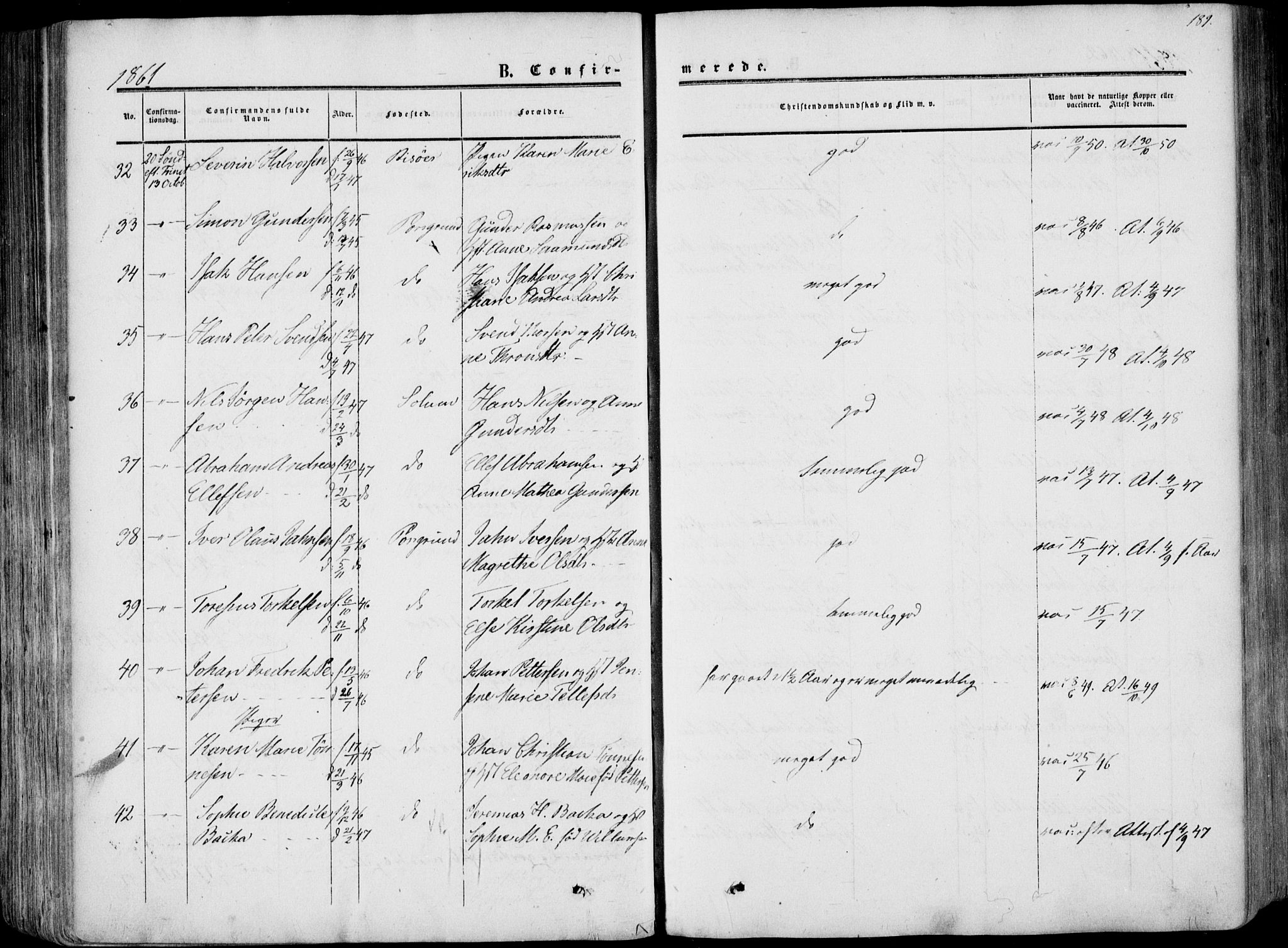 Porsgrunn kirkebøker , AV/SAKO-A-104/F/Fa/L0007: Parish register (official) no. 7, 1858-1877, p. 189
