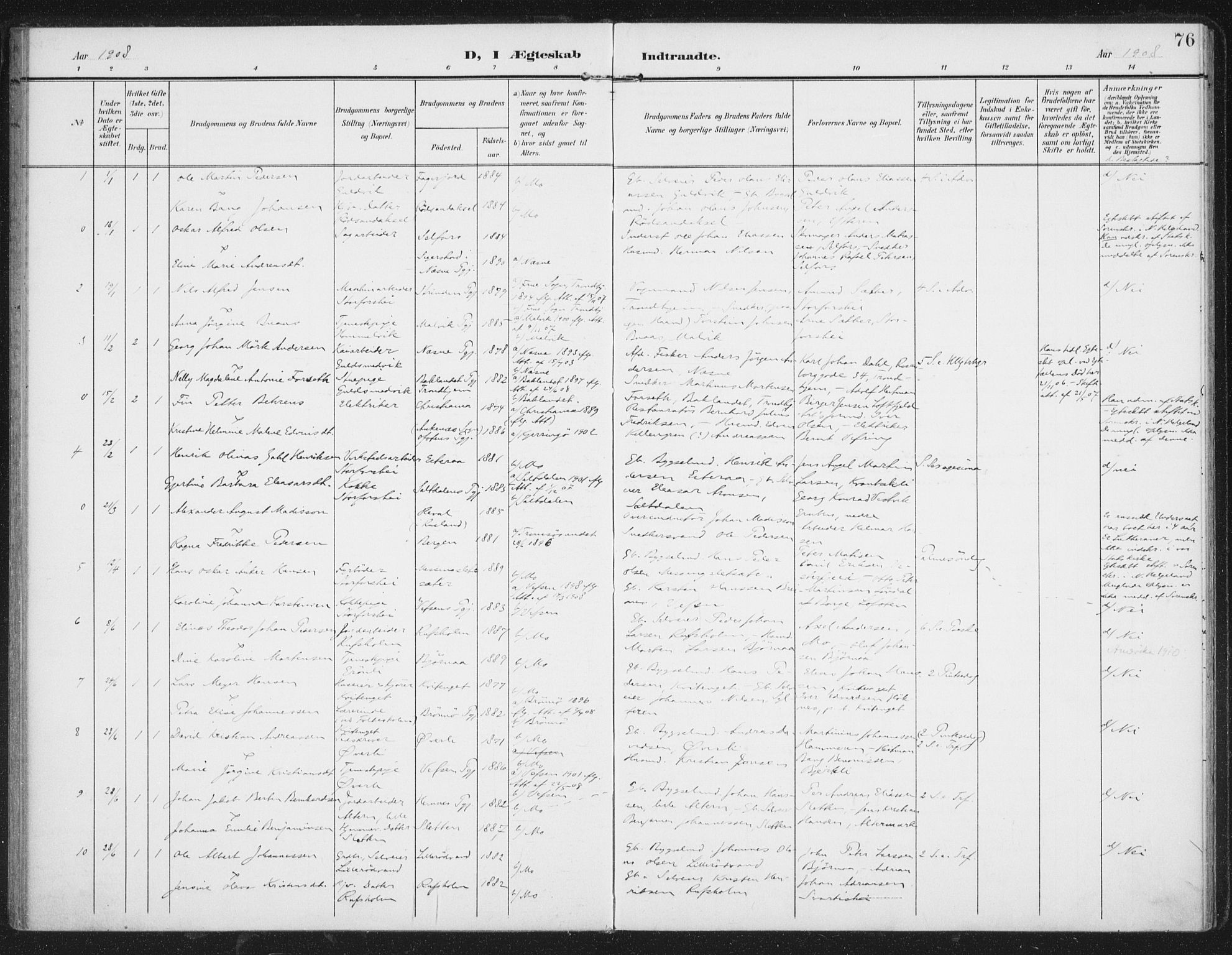 Ministerialprotokoller, klokkerbøker og fødselsregistre - Nordland, SAT/A-1459/827/L0403: Parish register (official) no. 827A15, 1903-1912, p. 76