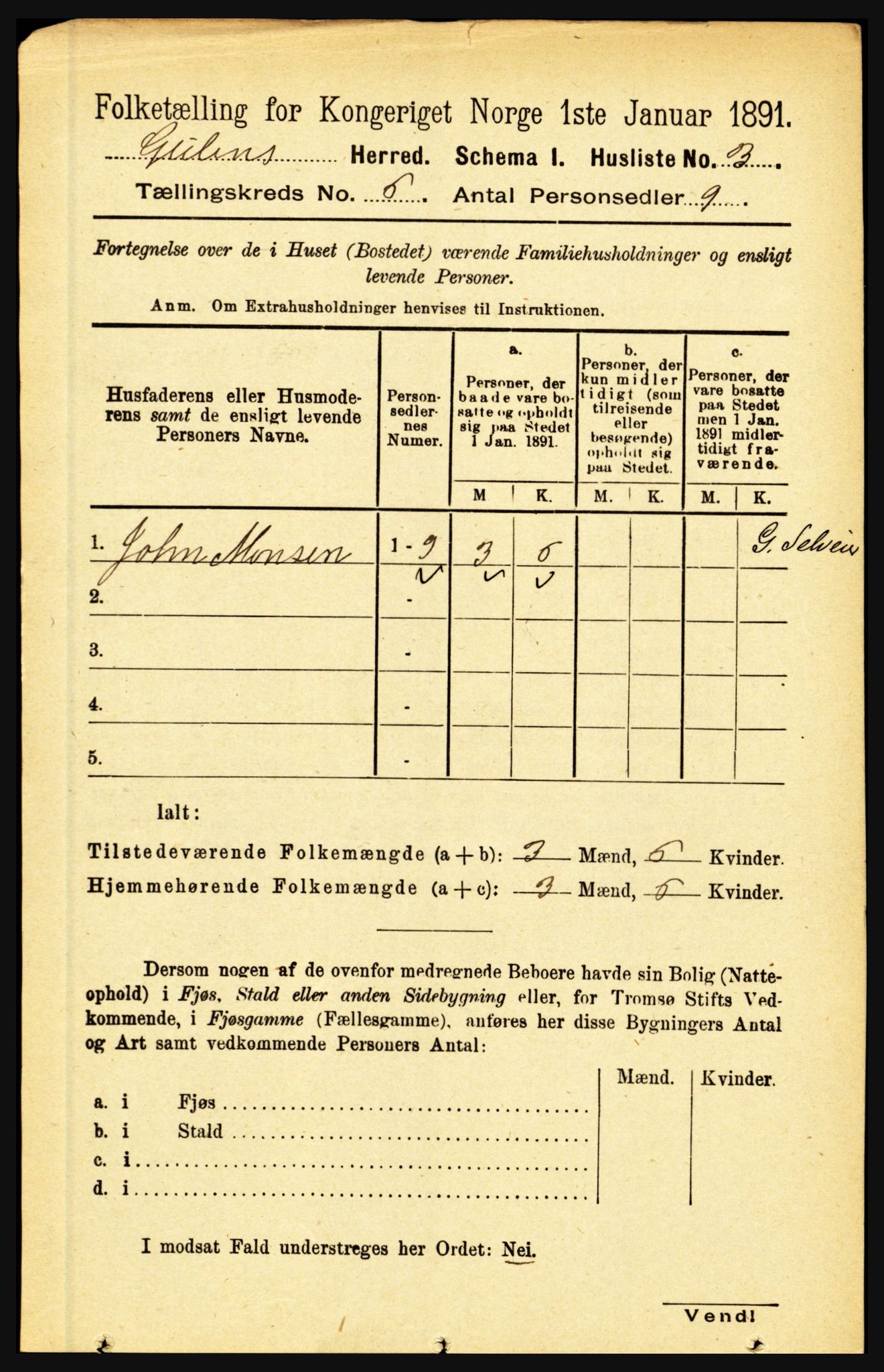 RA, 1891 census for 1411 Gulen, 1891, p. 1891