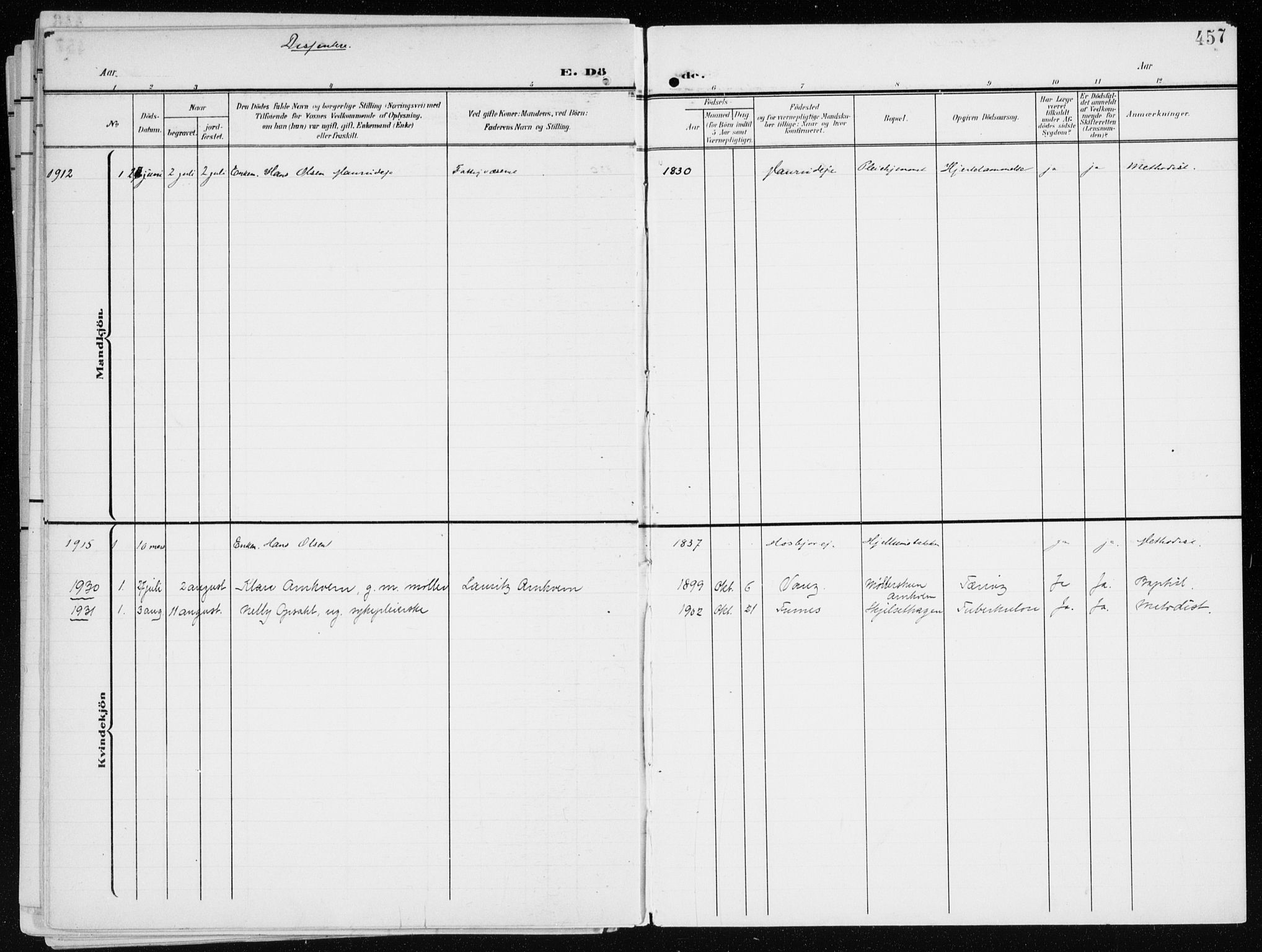 Furnes prestekontor, SAH/PREST-012/K/Ka/L0001: Parish register (official) no. 1, 1907-1935, p. 457