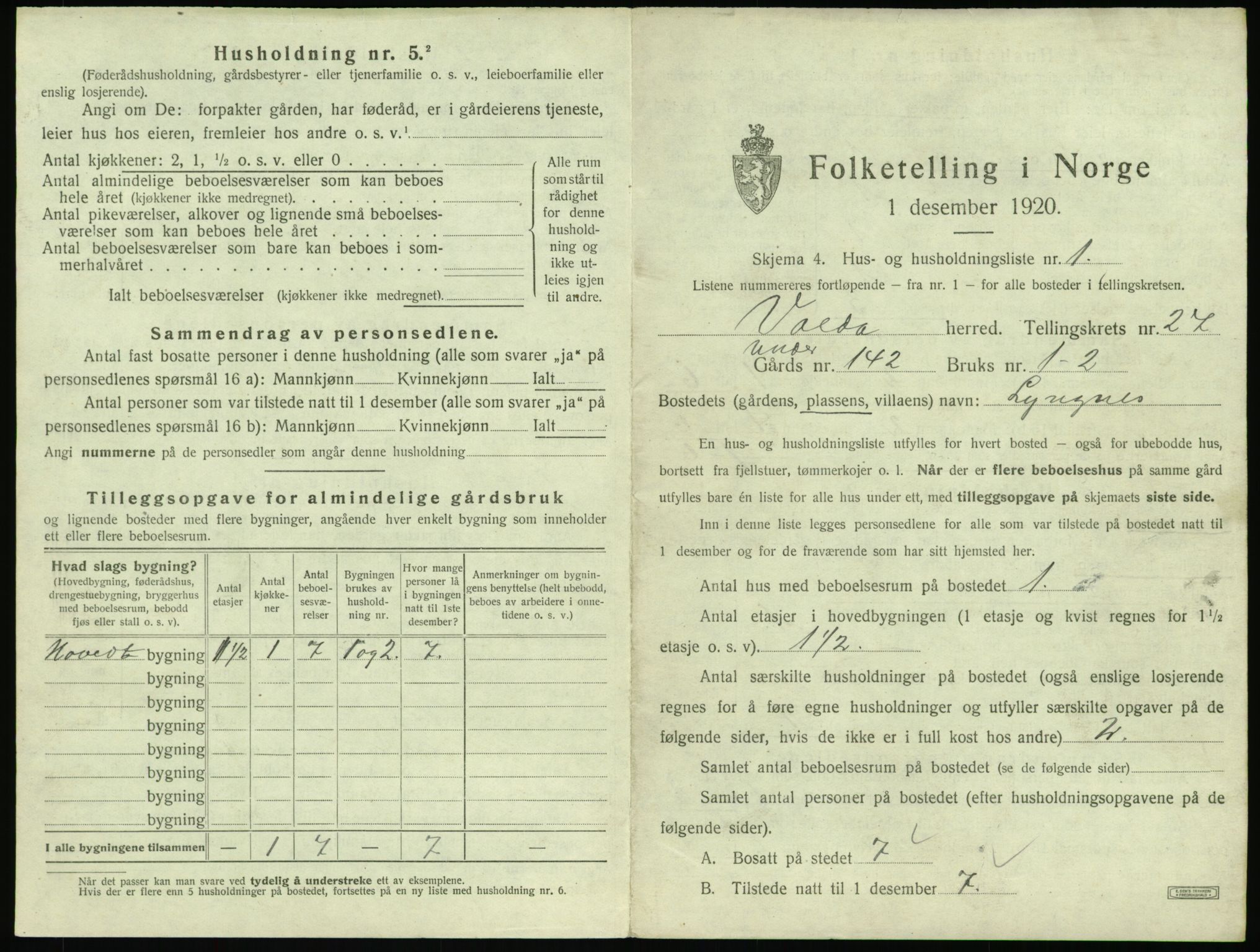 SAT, 1920 census for Volda, 1920, p. 1690