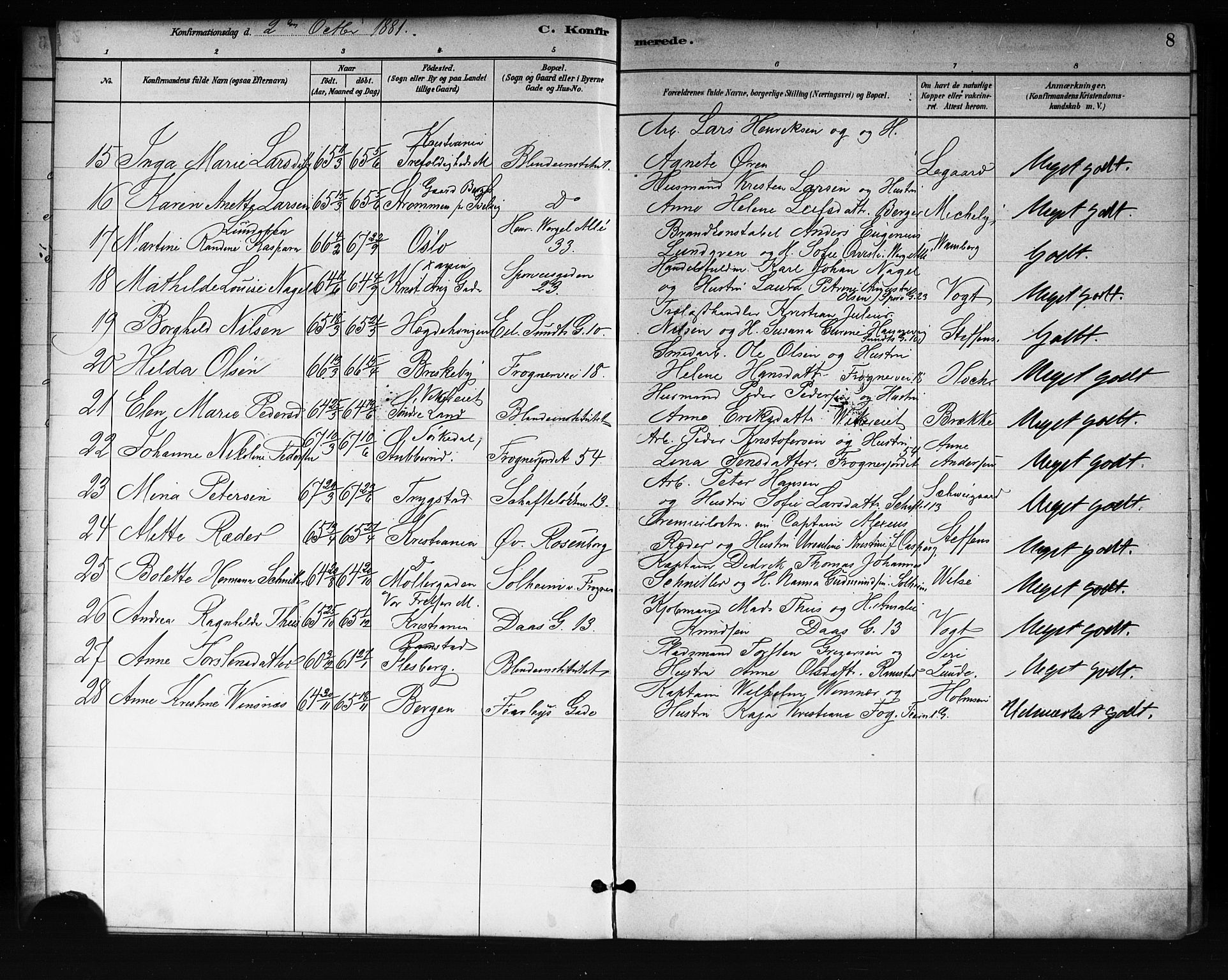 Uranienborg prestekontor Kirkebøker, AV/SAO-A-10877/F/Fa/L0002: Parish register (official) no. 2, 1880-1896, p. 8