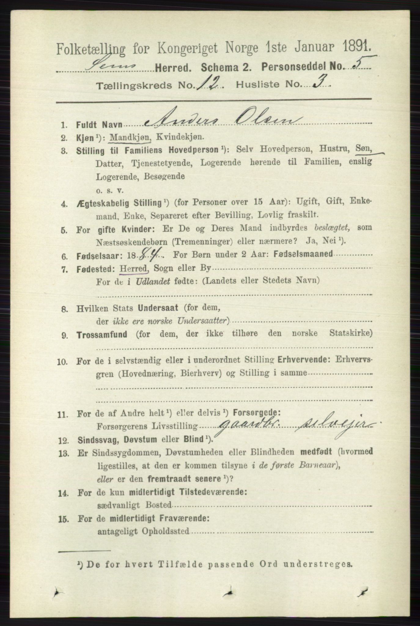 RA, 1891 census for 0721 Sem, 1891, p. 5776