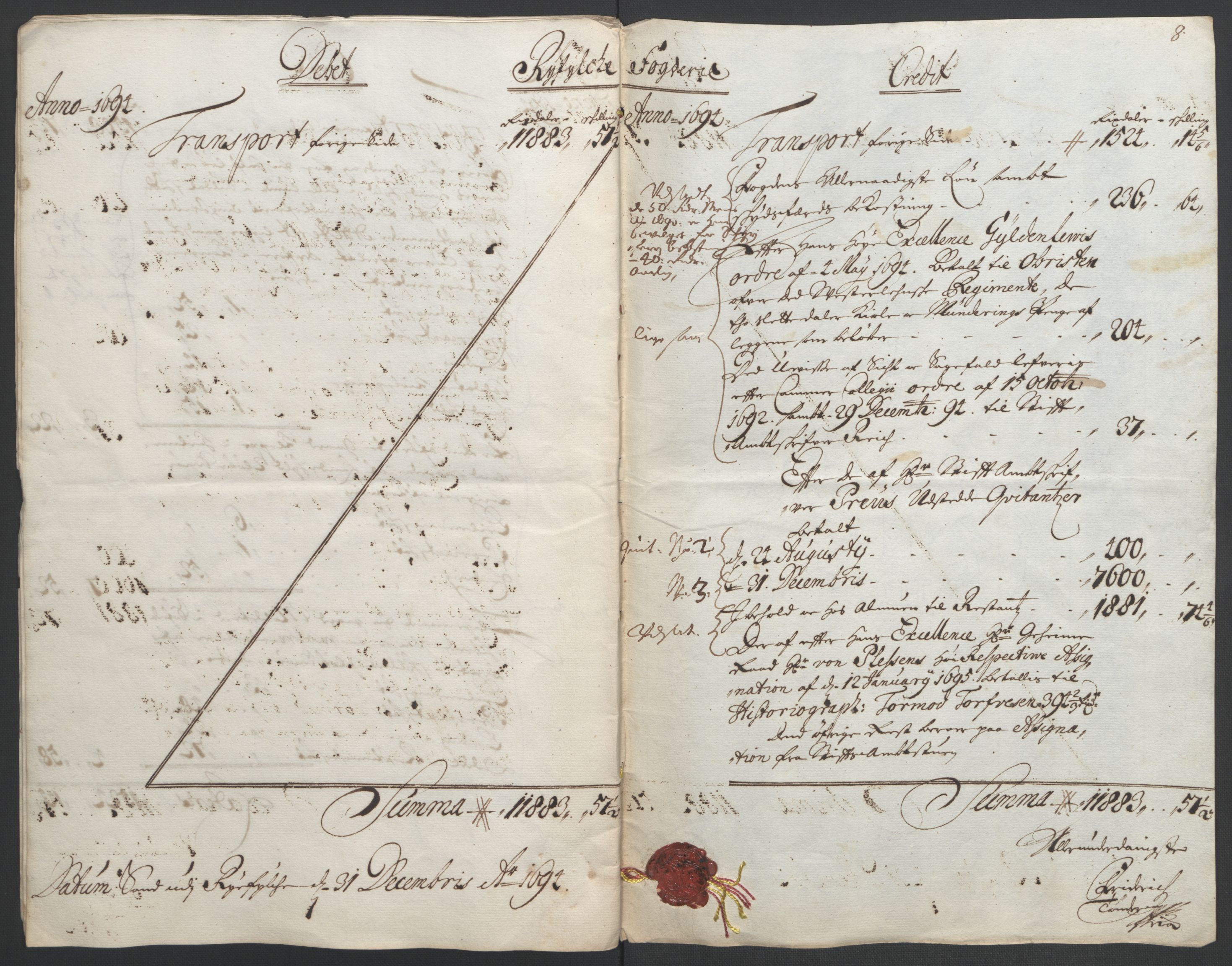 Rentekammeret inntil 1814, Reviderte regnskaper, Fogderegnskap, RA/EA-4092/R47/L2857: Fogderegnskap Ryfylke, 1694-1696, p. 11