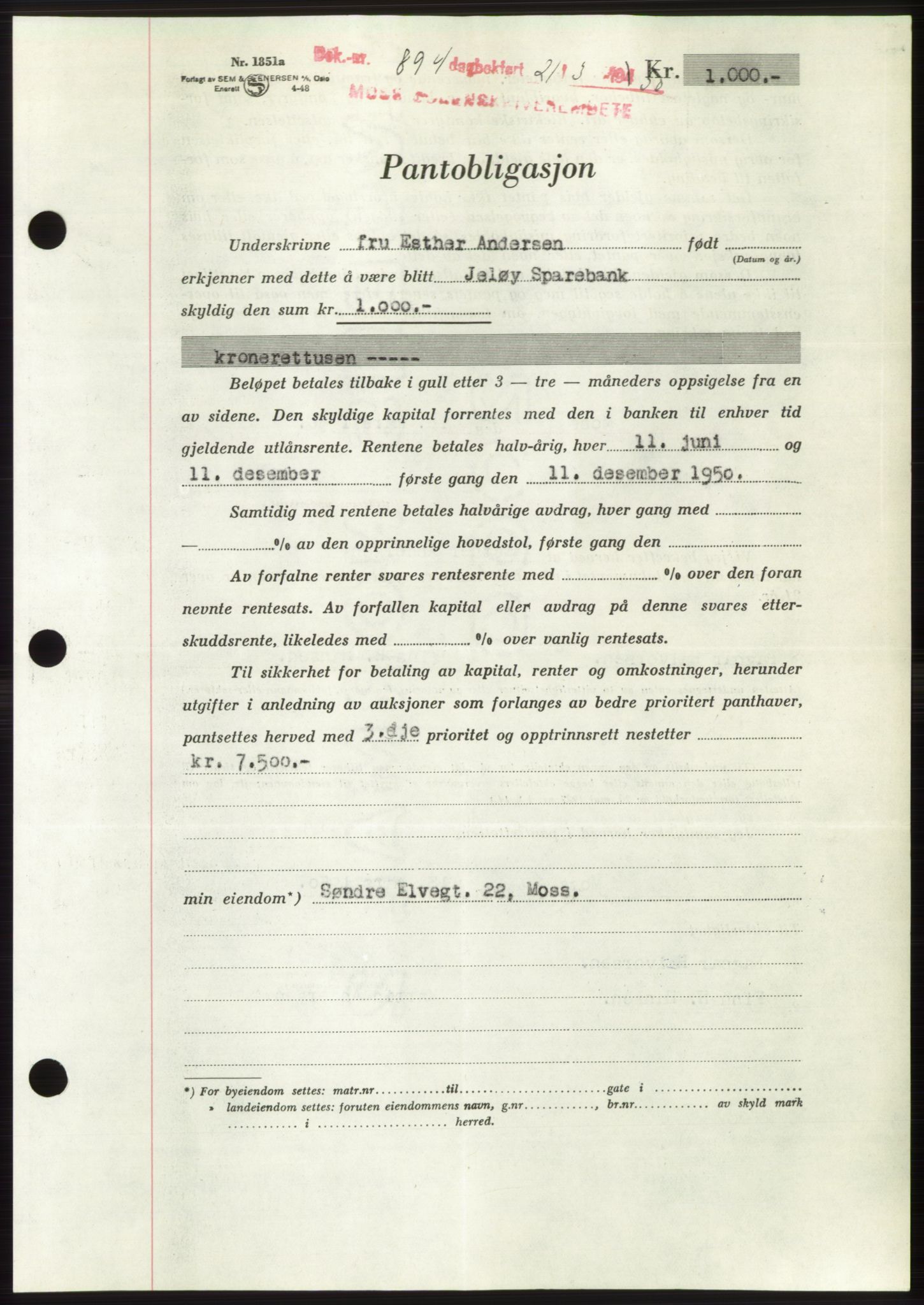 Moss sorenskriveri, AV/SAO-A-10168: Mortgage book no. B24, 1950-1950, Diary no: : 894/1950