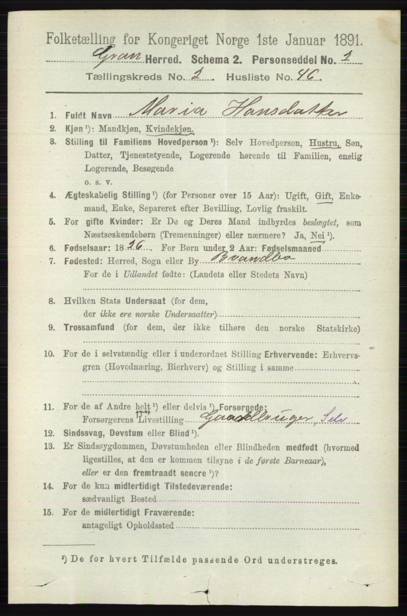 RA, 1891 census for 0534 Gran, 1891, p. 599