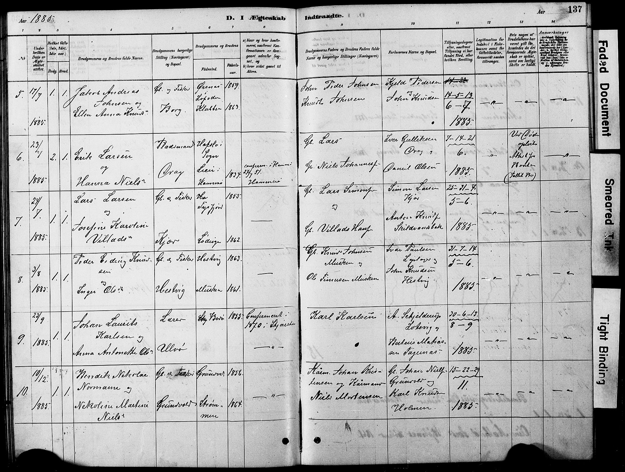 Ministerialprotokoller, klokkerbøker og fødselsregistre - Nordland, AV/SAT-A-1459/861/L0875: Parish register (copy) no. 861C01, 1879-1887, p. 137