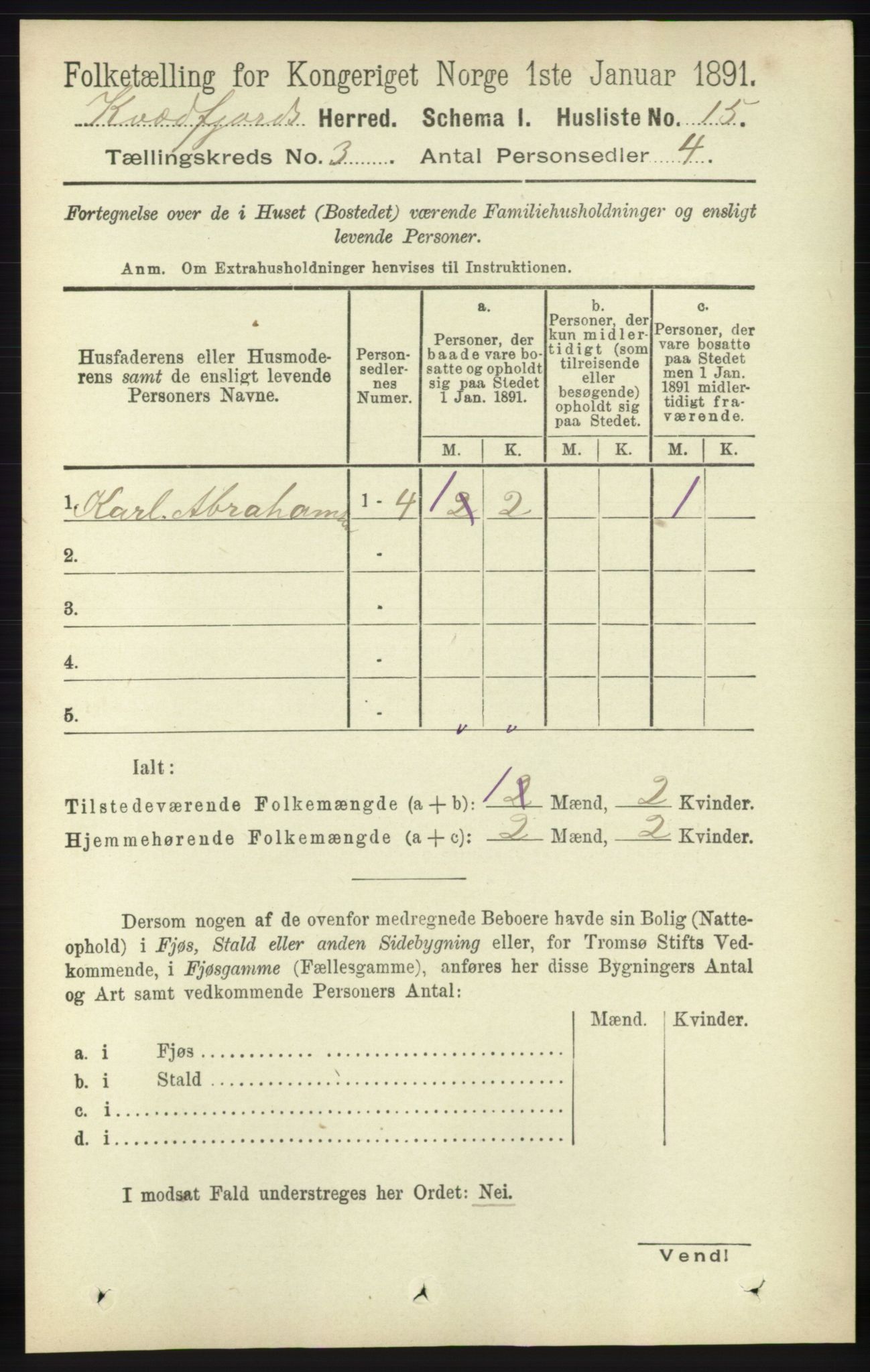 RA, 1891 census for 1911 Kvæfjord, 1891, p. 1235