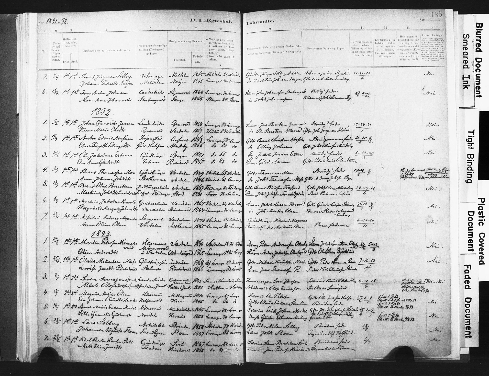 Ministerialprotokoller, klokkerbøker og fødselsregistre - Nord-Trøndelag, SAT/A-1458/721/L0207: Parish register (official) no. 721A02, 1880-1911, p. 185