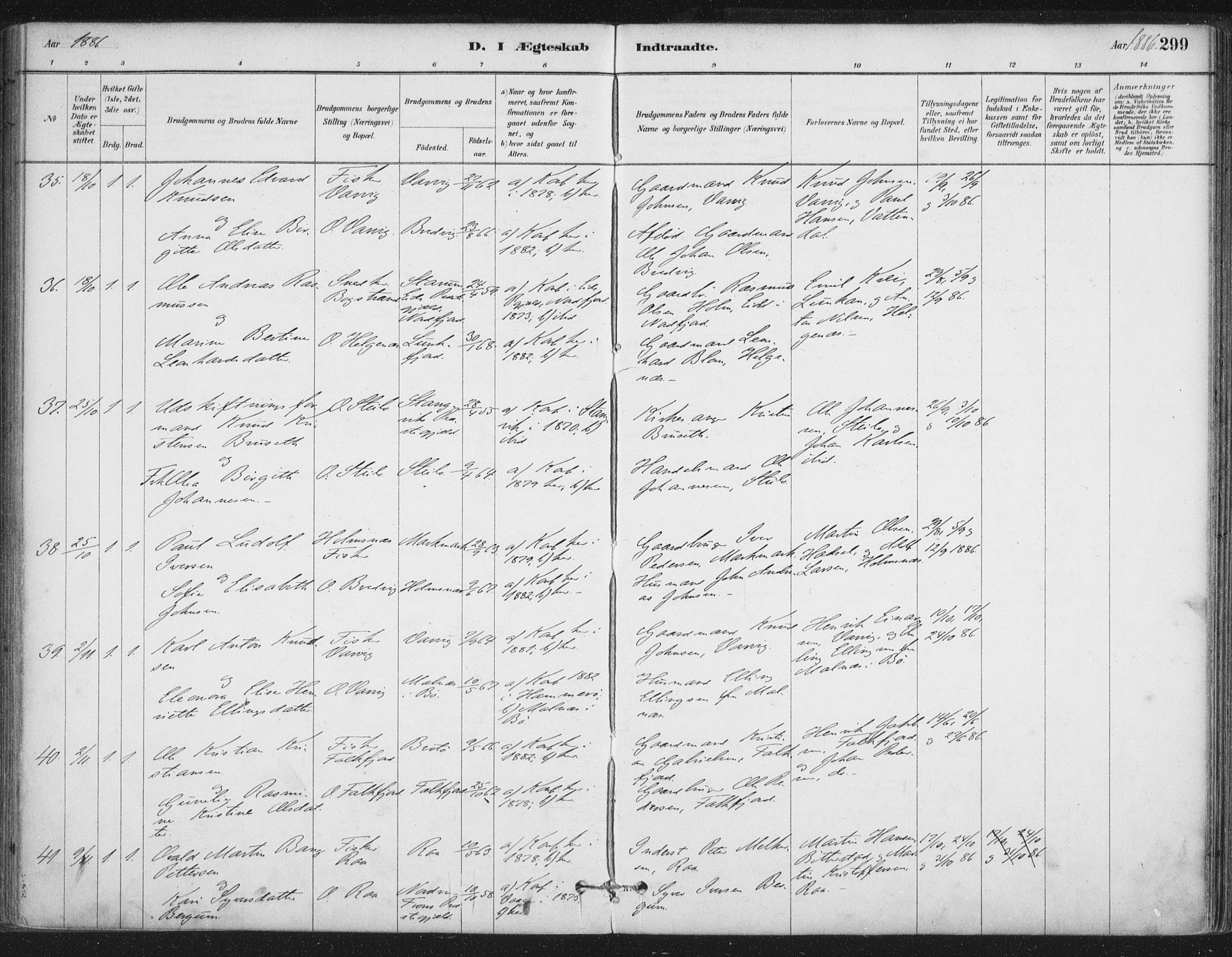 Ministerialprotokoller, klokkerbøker og fødselsregistre - Nordland, AV/SAT-A-1459/888/L1244: Parish register (official) no. 888A10, 1880-1890, p. 299