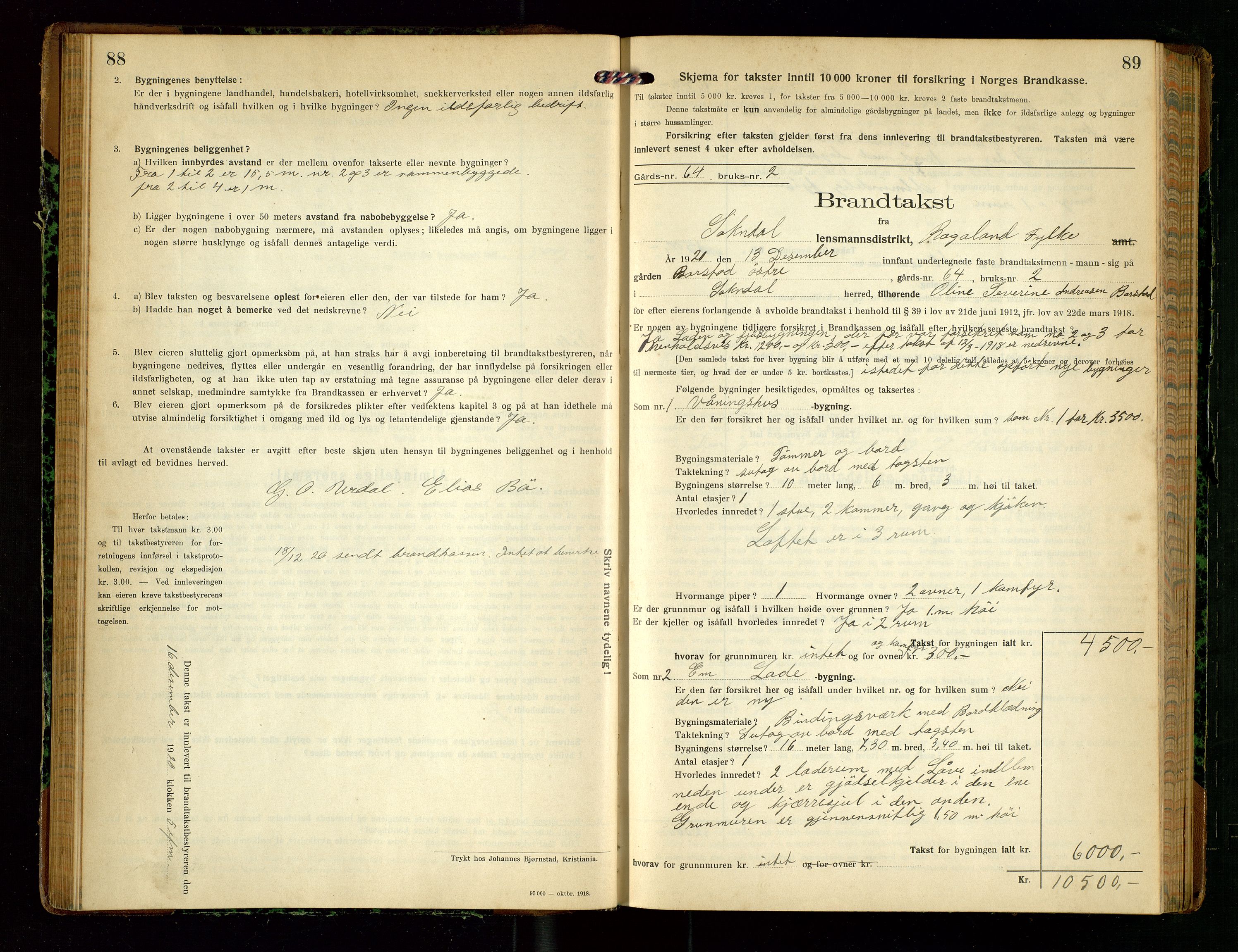 Sokndal lensmannskontor, SAST/A-100417/Gob/L0005: "Brandtakst-Protokol", 1920-1924, p. 88-89