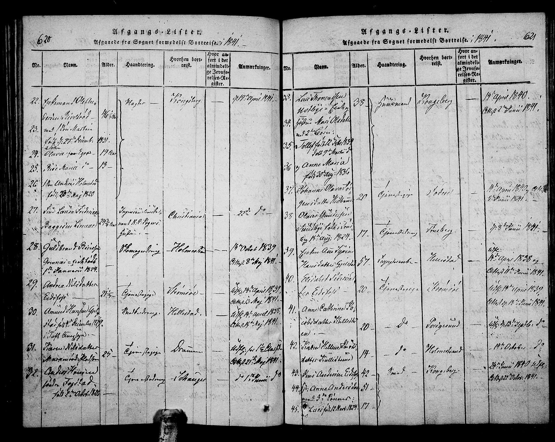 Hof kirkebøker, AV/SAKO-A-64/F/Fa/L0004: Parish register (official) no. I 4, 1814-1843, p. 620-621