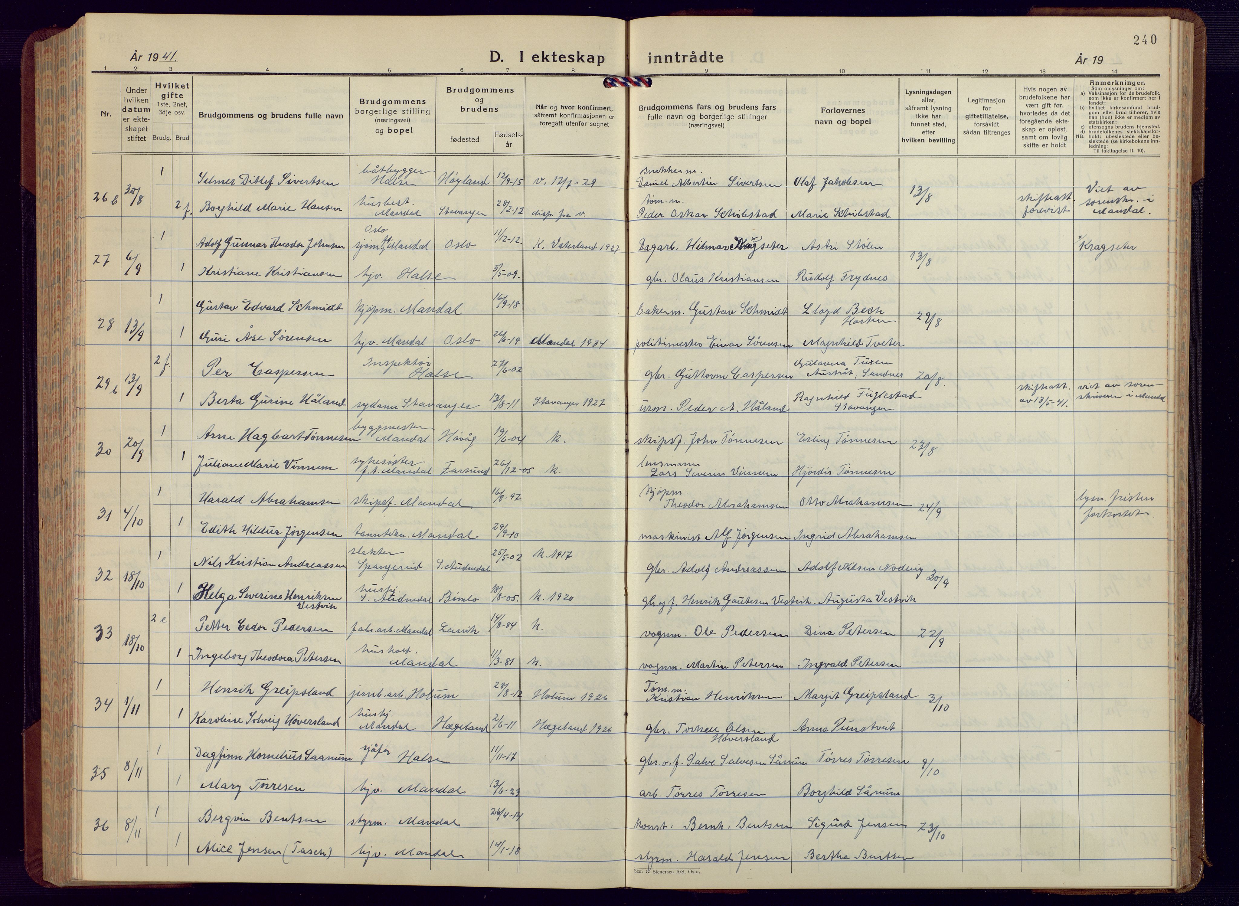 Mandal sokneprestkontor, AV/SAK-1111-0030/F/Fb/Fbc/L0002: Parish register (copy) no. B 2, 1931-1949, p. 240