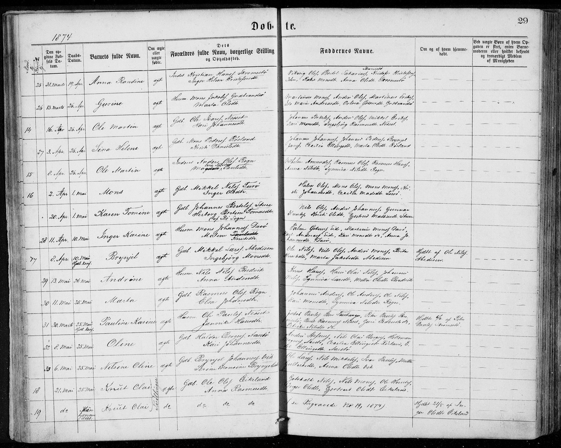 Herdla Sokneprestembete, AV/SAB-A-75701/H/Haa: Parish register (official) no. A 2, 1869-1877, p. 29