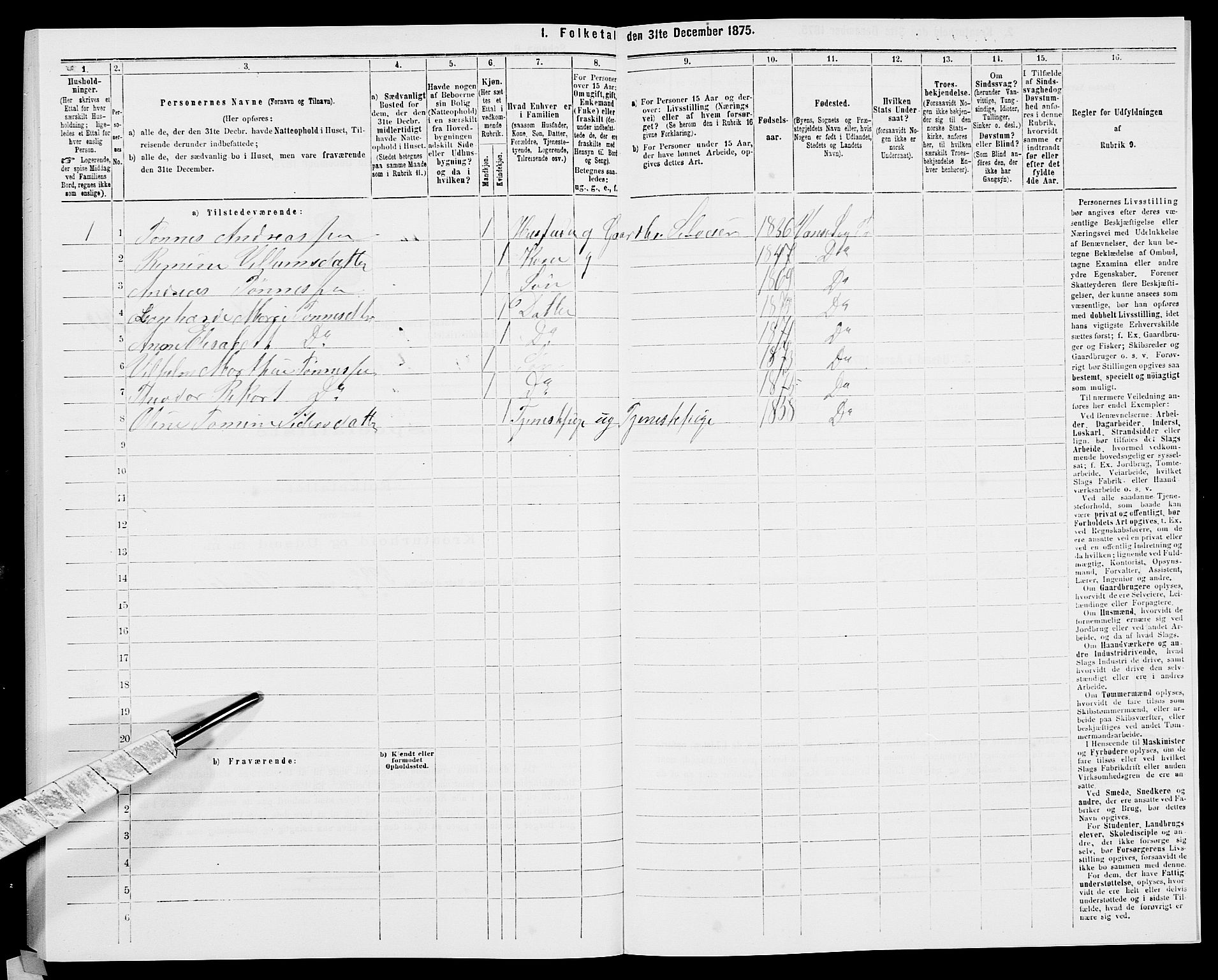 SAK, 1875 census for 1041L Vanse/Vanse og Farsund, 1875, p. 1766