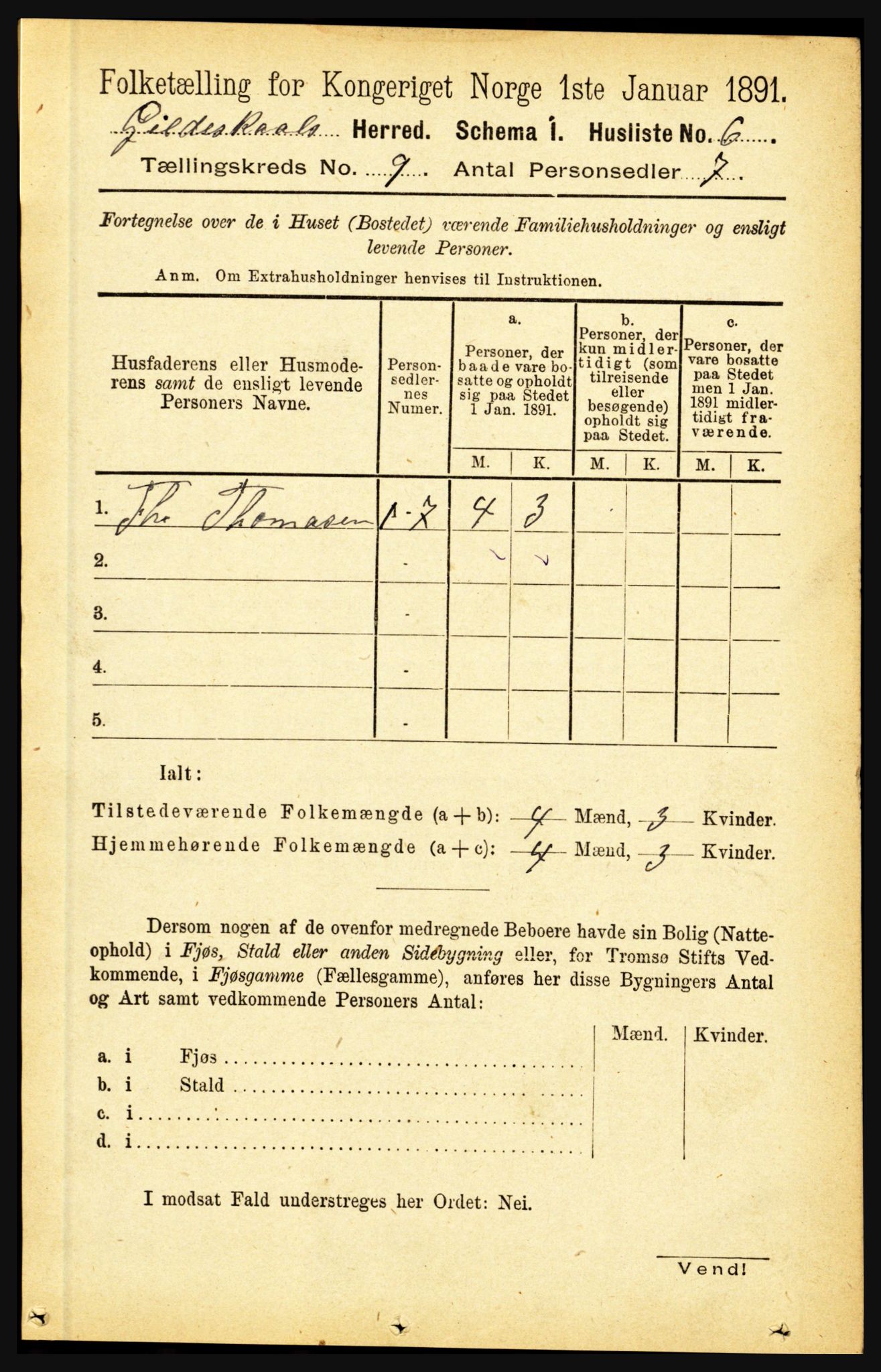 RA, 1891 census for 1838 Gildeskål, 1891, p. 2723