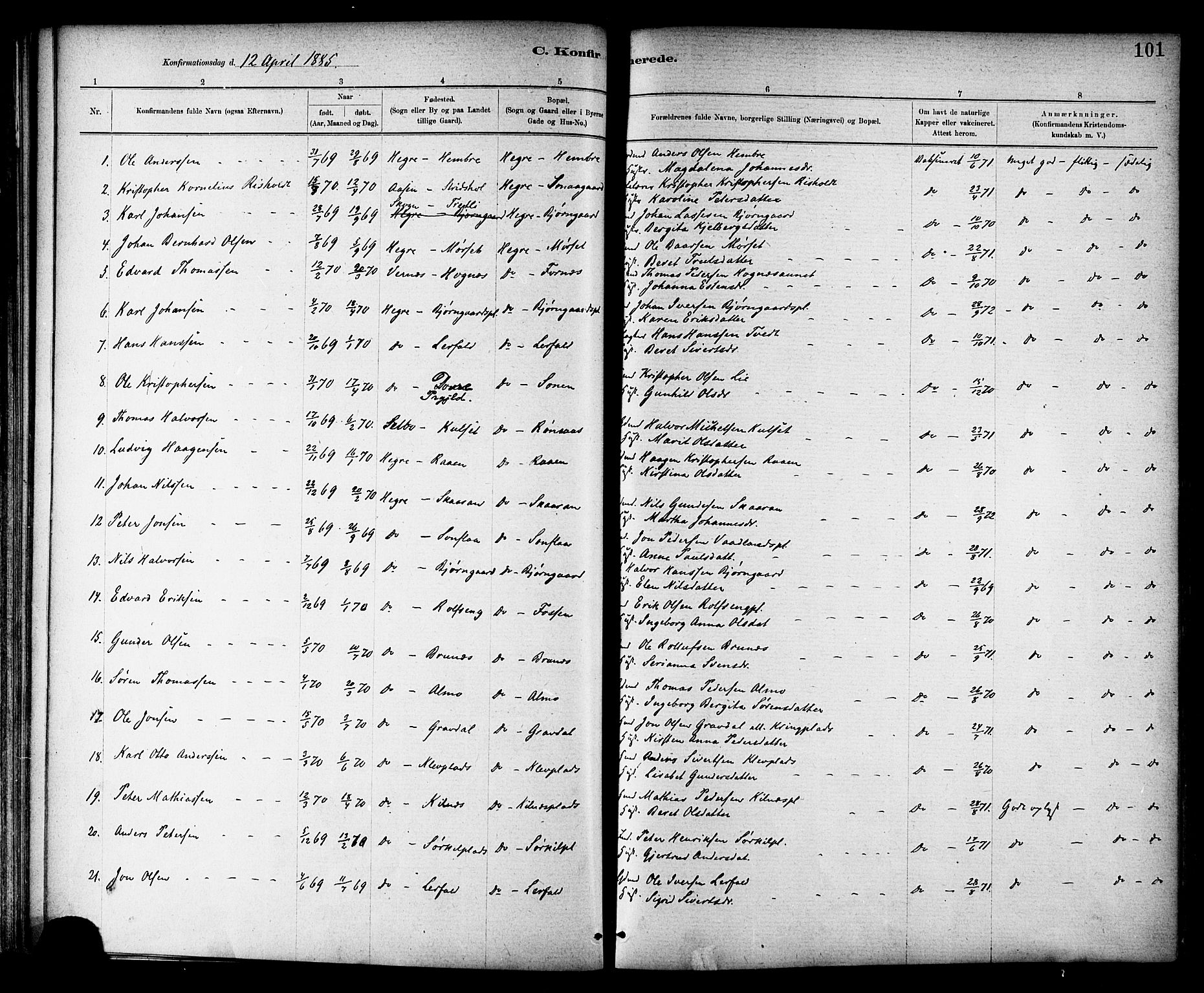 Ministerialprotokoller, klokkerbøker og fødselsregistre - Nord-Trøndelag, SAT/A-1458/703/L0030: Parish register (official) no. 703A03, 1880-1892, p. 101