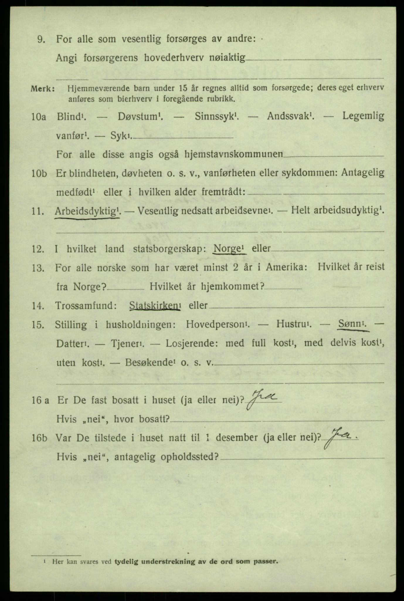 SAB, 1920 census for Granvin, 1920, p. 1319
