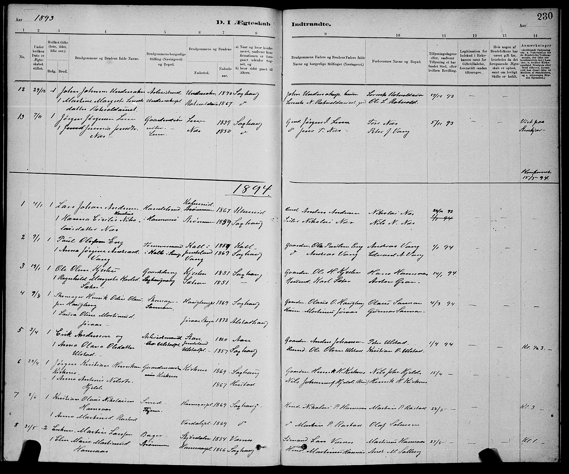 Ministerialprotokoller, klokkerbøker og fødselsregistre - Nord-Trøndelag, AV/SAT-A-1458/730/L0301: Parish register (copy) no. 730C04, 1880-1897, p. 230