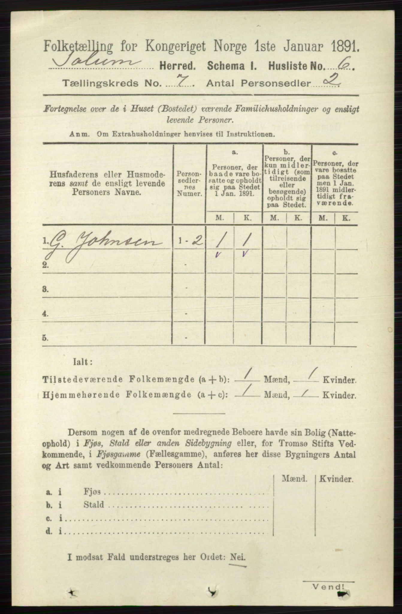 RA, 1891 census for 0818 Solum, 1891, p. 2493