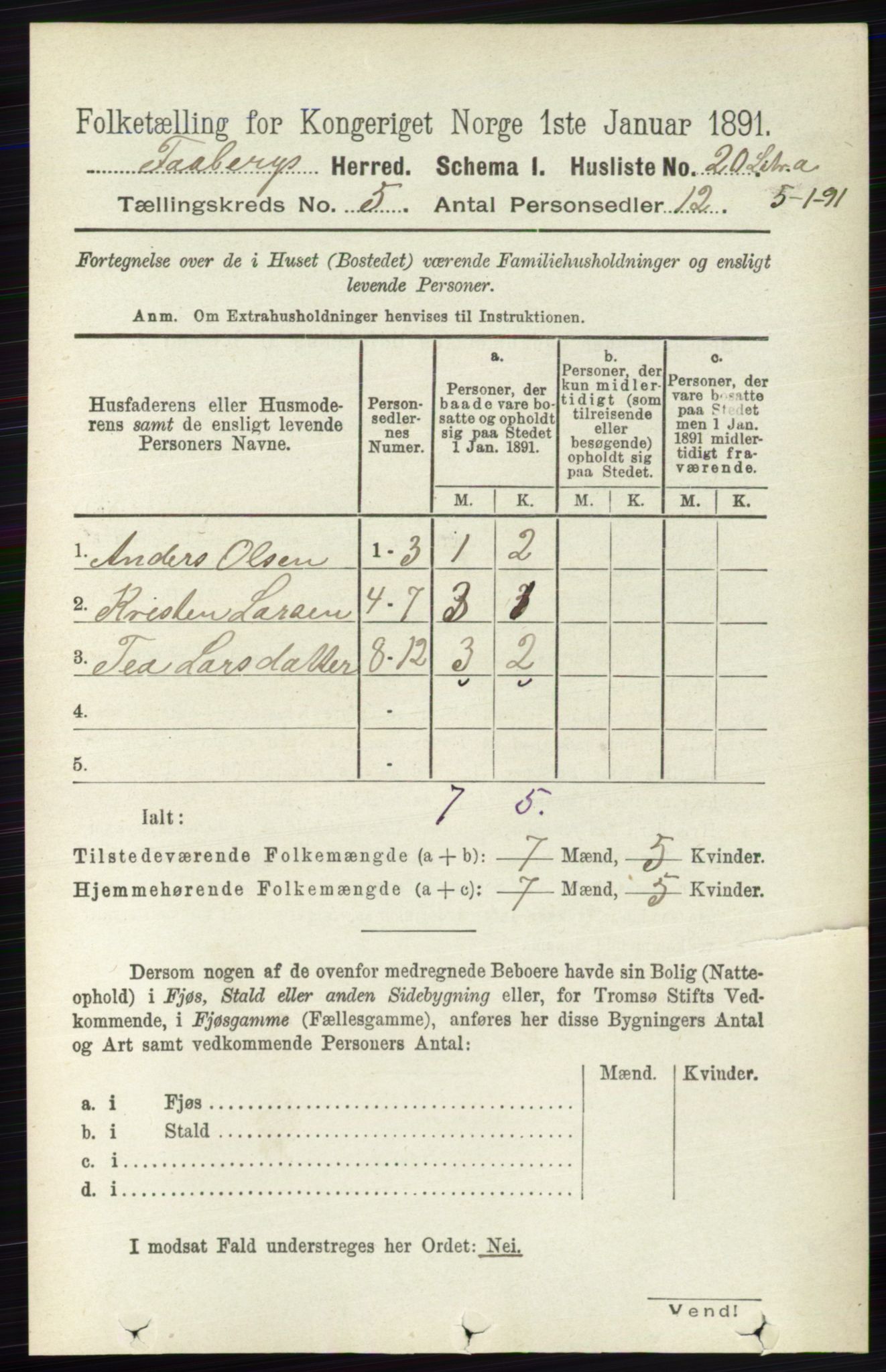 RA, 1891 census for 0524 Fåberg, 1891, p. 1572