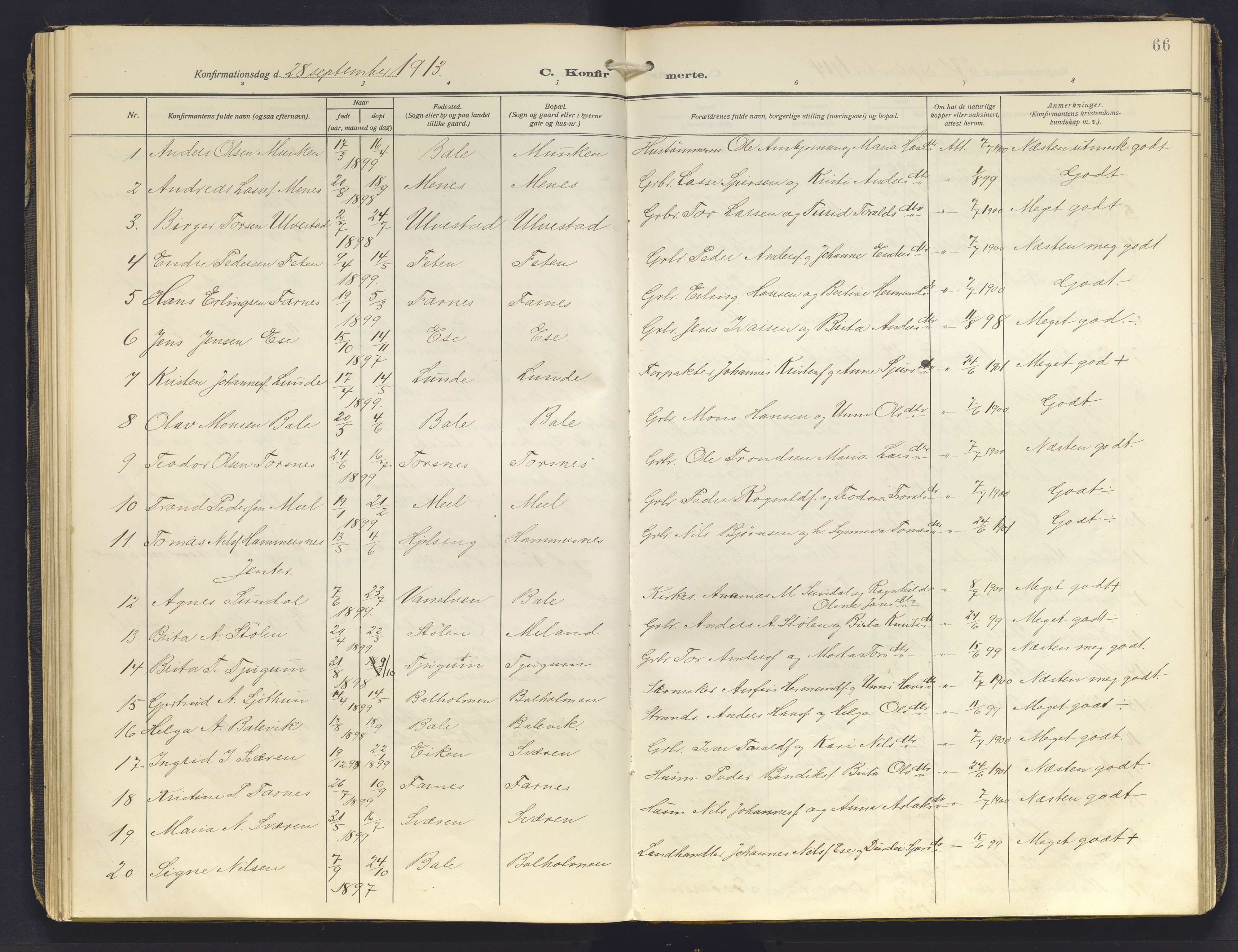 Balestrand sokneprestembete, AV/SAB-A-79601/H/Haa/Haab/L0002: Parish register (official) no. B 2, 1911-1932, p. 66