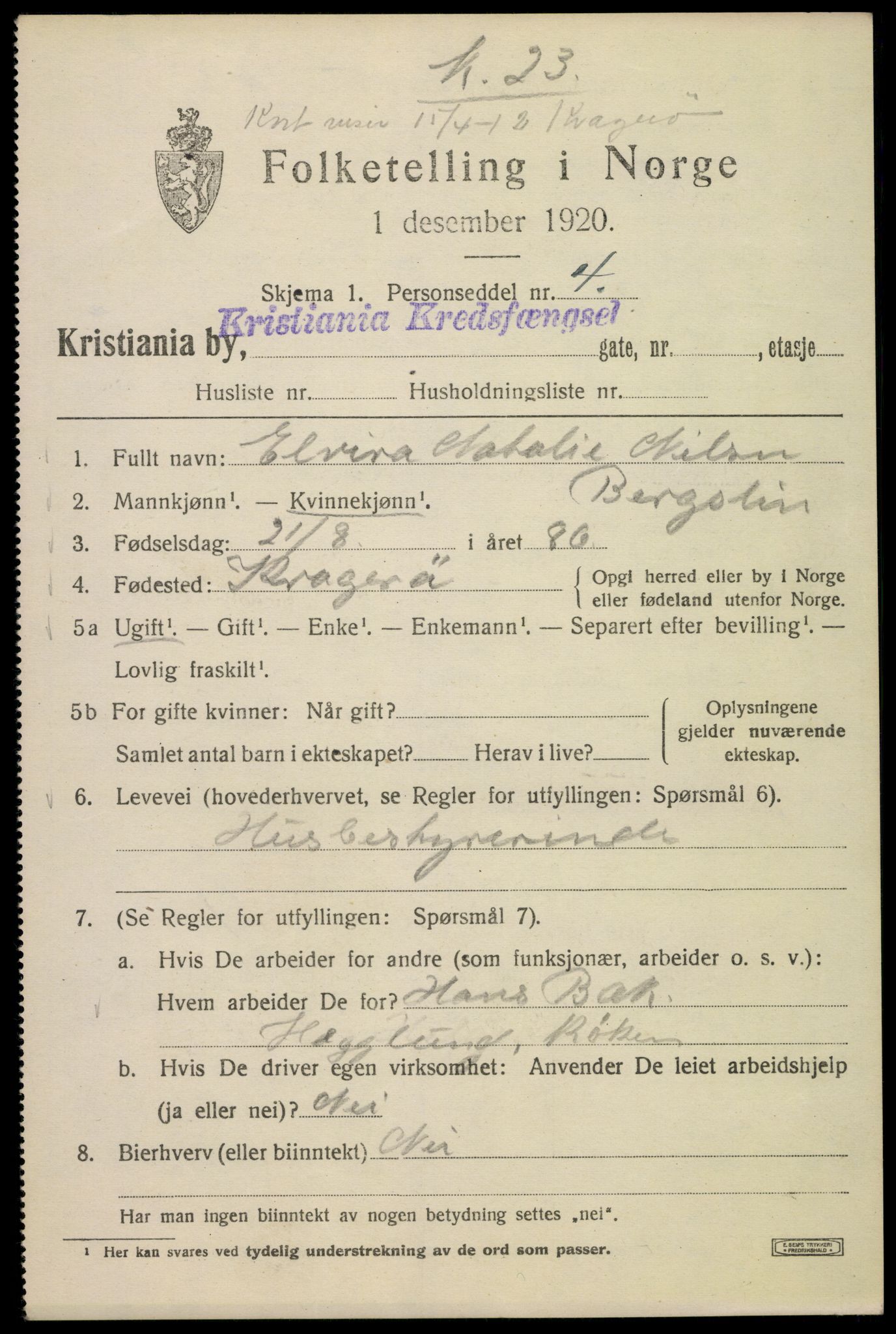 SAO, 1920 census for Kristiania, 1920, p. 407249