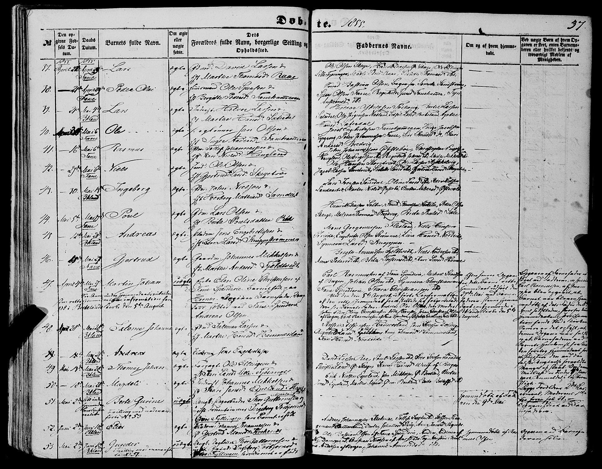 Fana Sokneprestembete, AV/SAB-A-75101/H/Haa/Haaa/L0011: Parish register (official) no. A 11, 1851-1862, p. 37