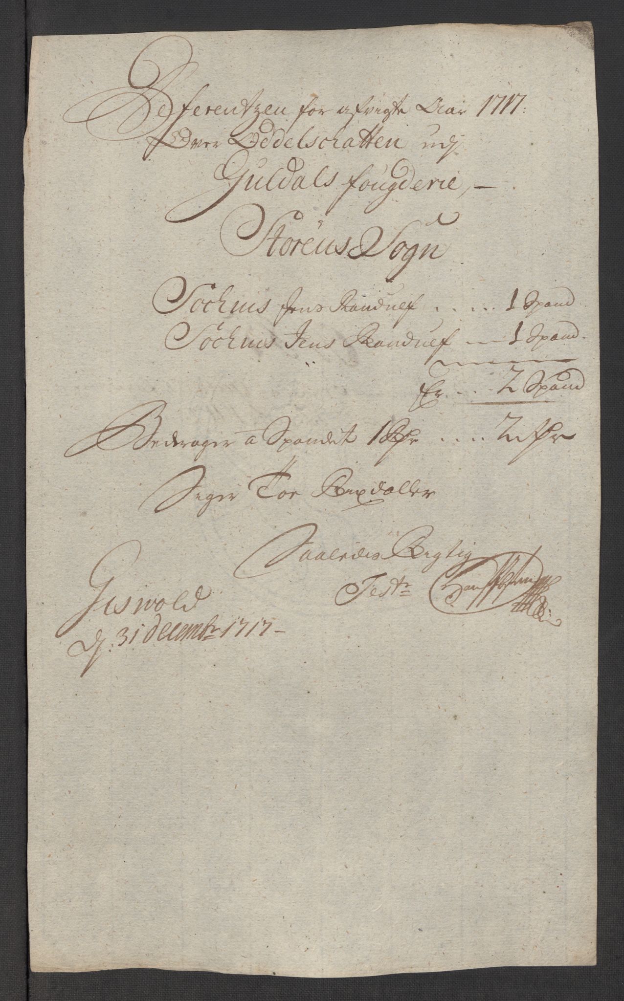 Rentekammeret inntil 1814, Reviderte regnskaper, Fogderegnskap, AV/RA-EA-4092/R60/L3969: Fogderegnskap Orkdal og Gauldal, 1717, p. 563