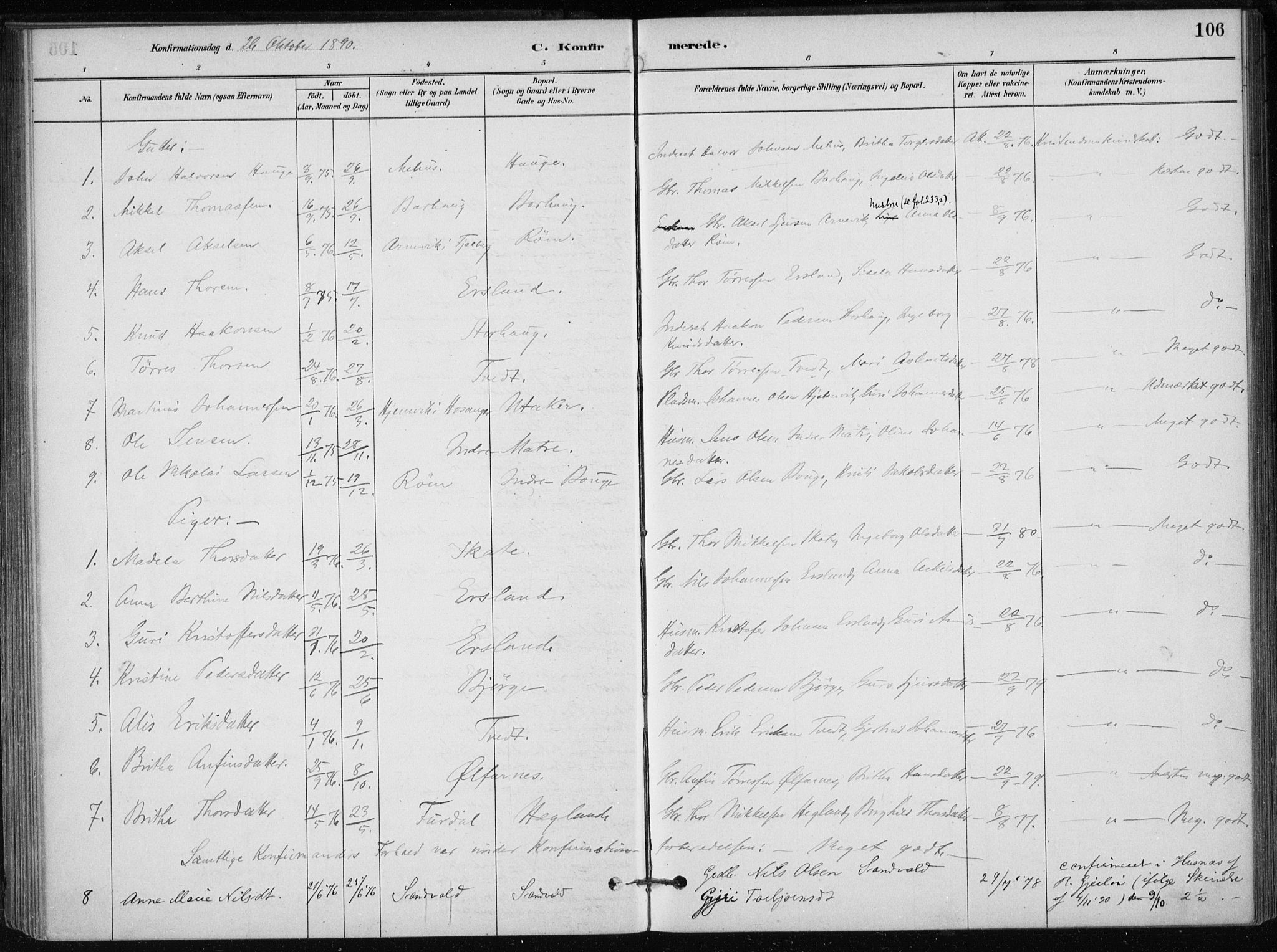 Skånevik sokneprestembete, AV/SAB-A-77801/H/Haa: Parish register (official) no. C  1, 1879-1917, p. 106